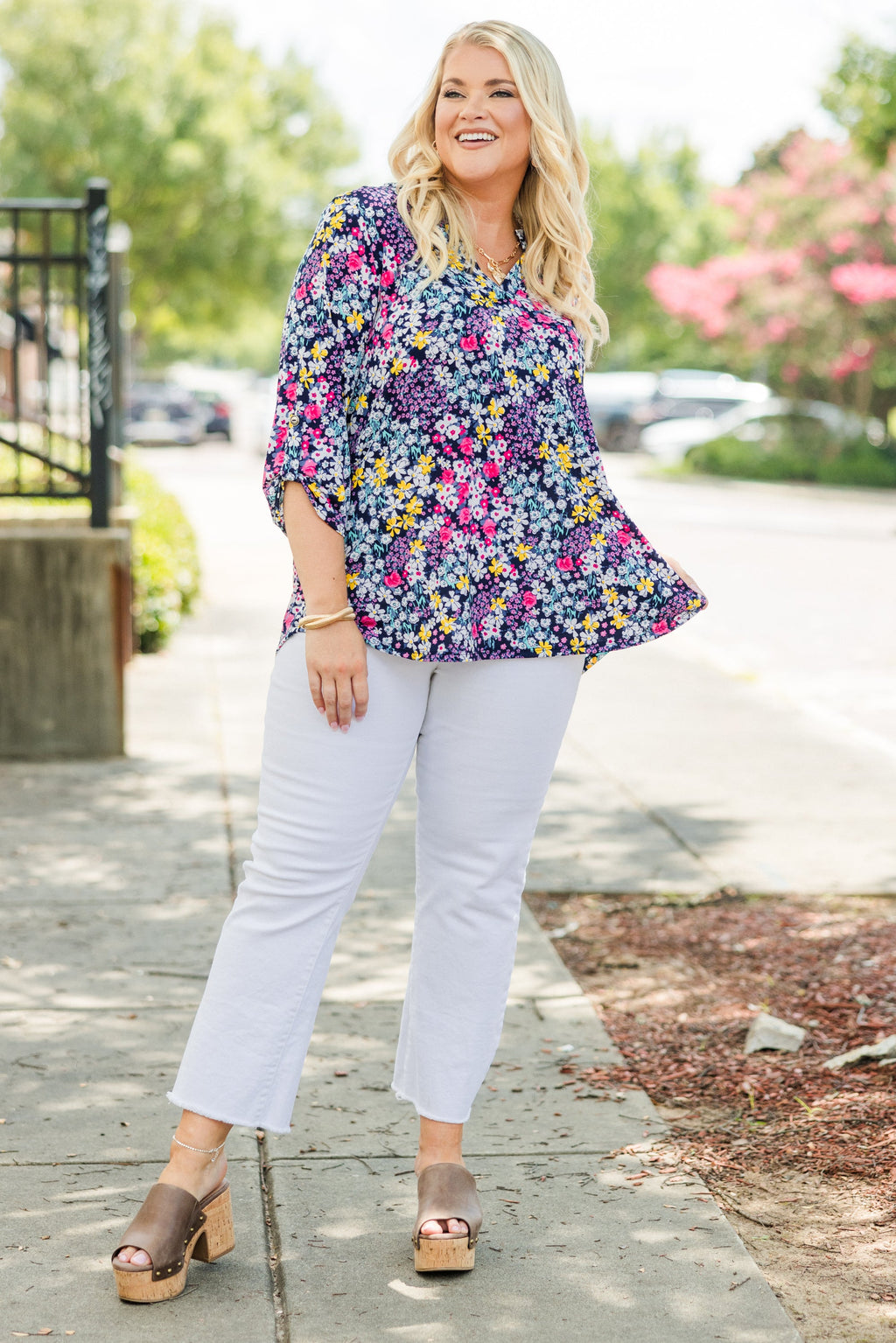 Gilded Lily Top, Navy Multi