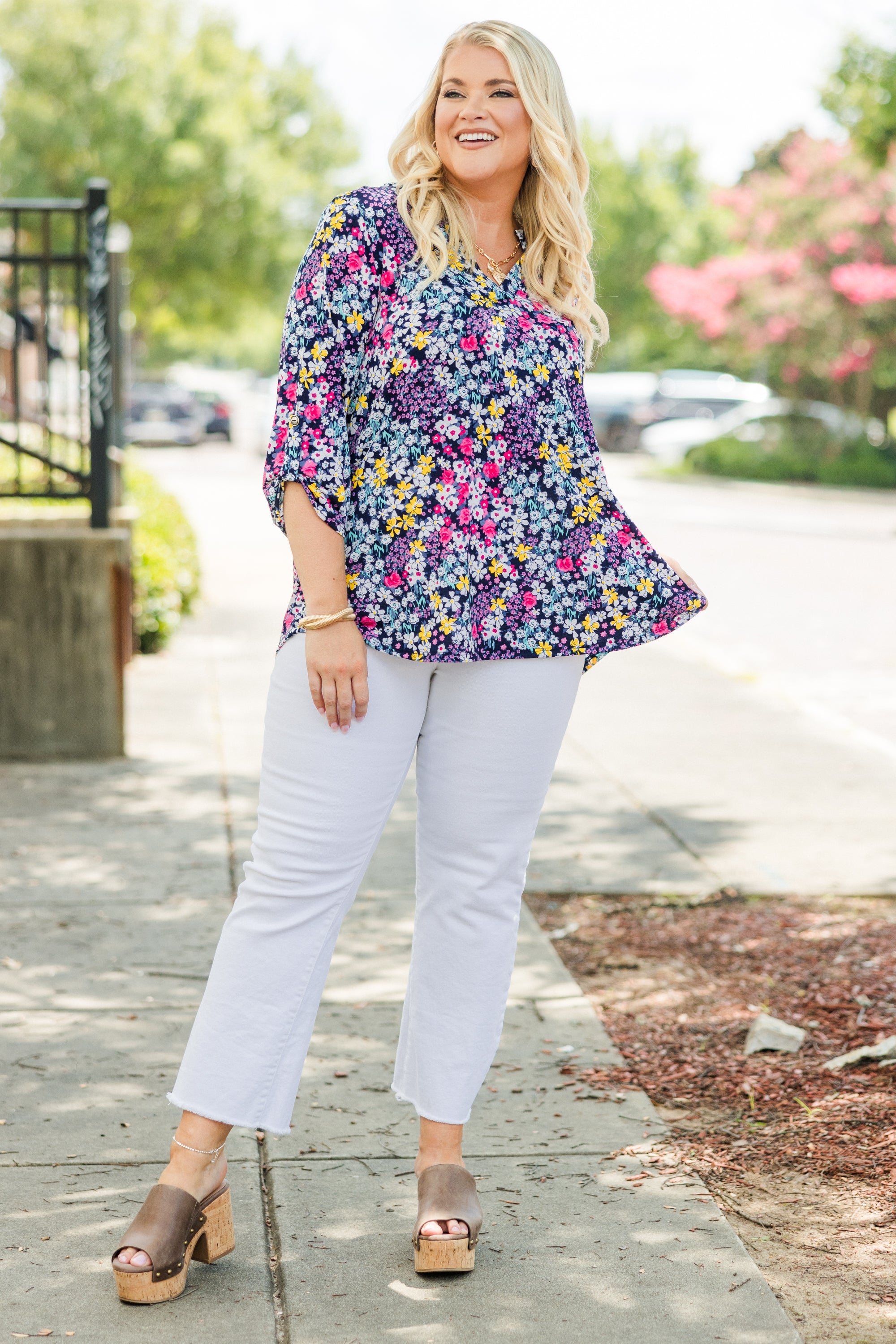 Gilded Lily Top, Navy Multi