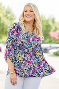 Gilded Lily Top, Navy Multi