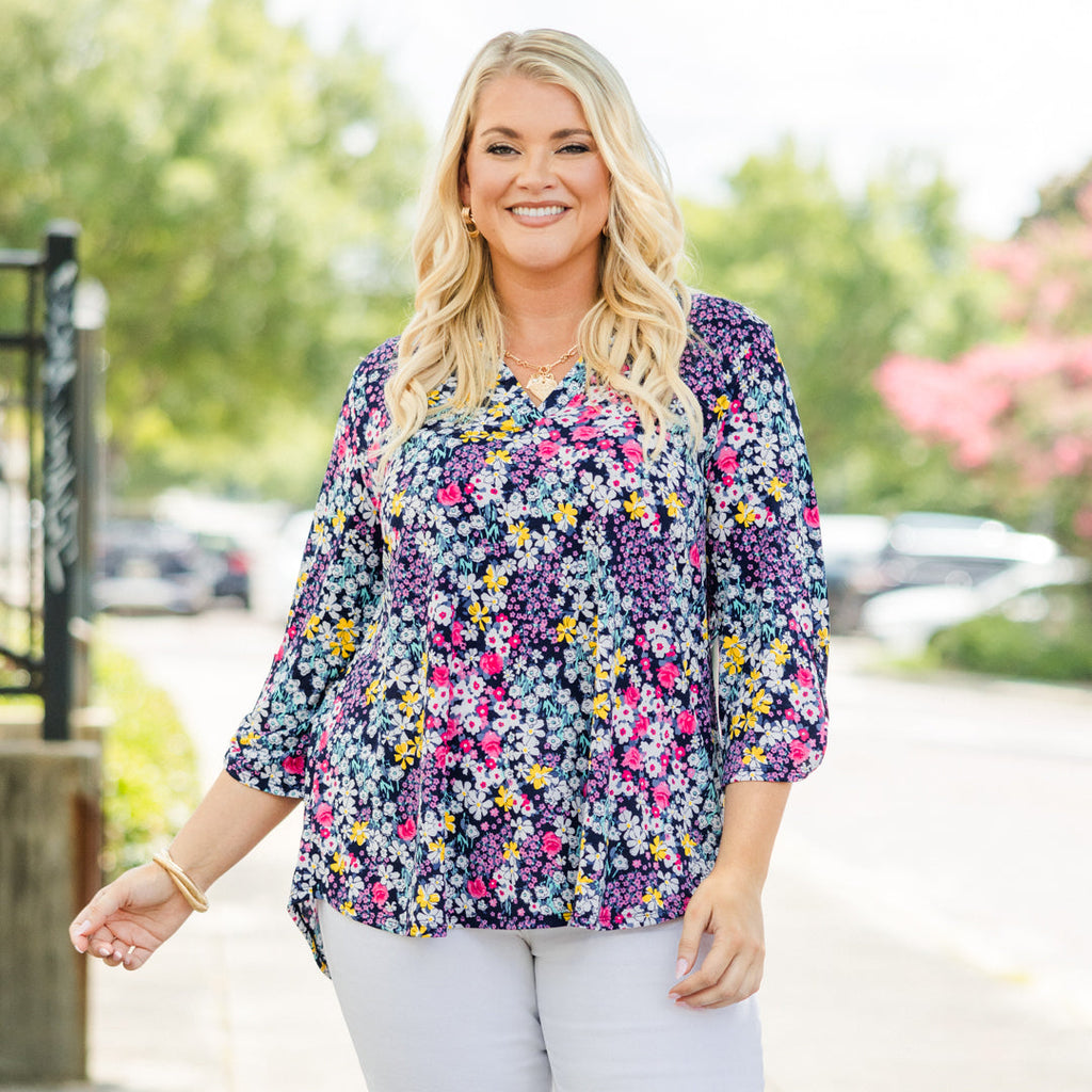 Gilded Lily Top, Navy Multi