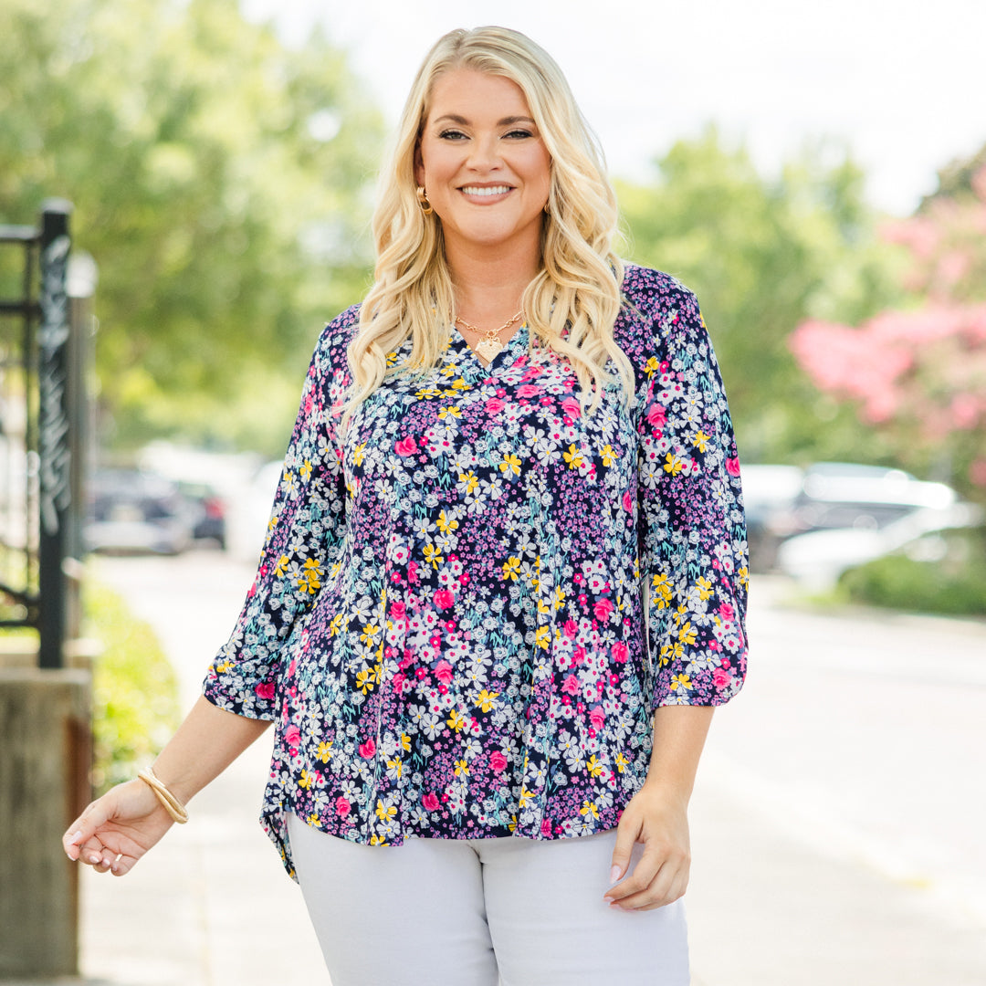 Gilded Lily Top, Navy Multi