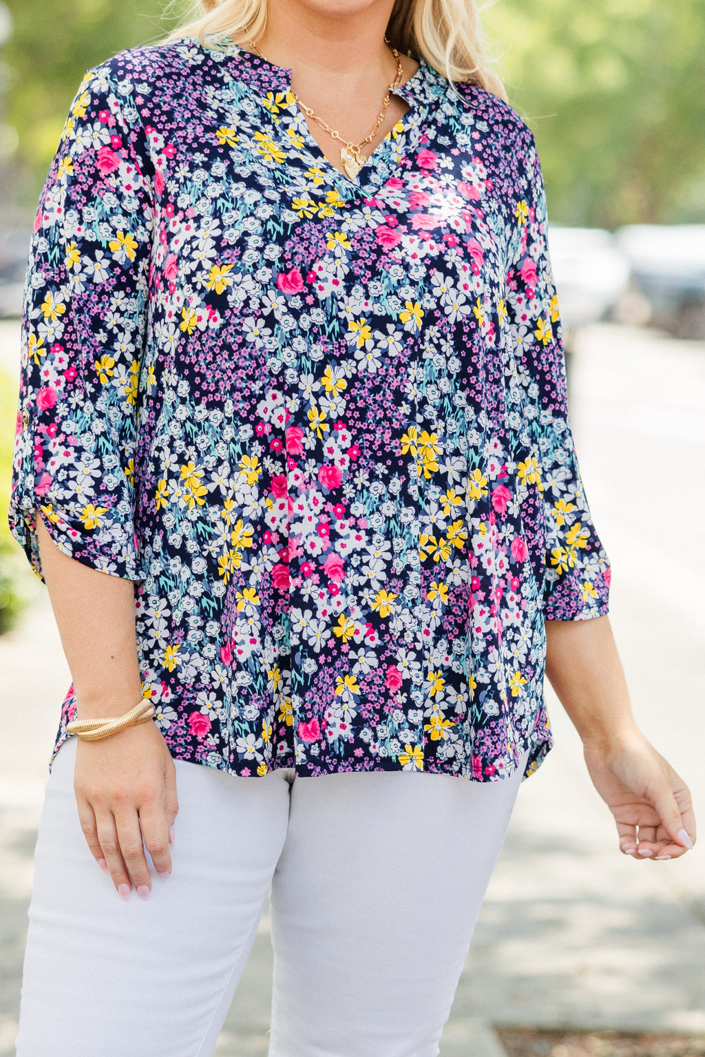 Gilded Lily Top, Navy Multi