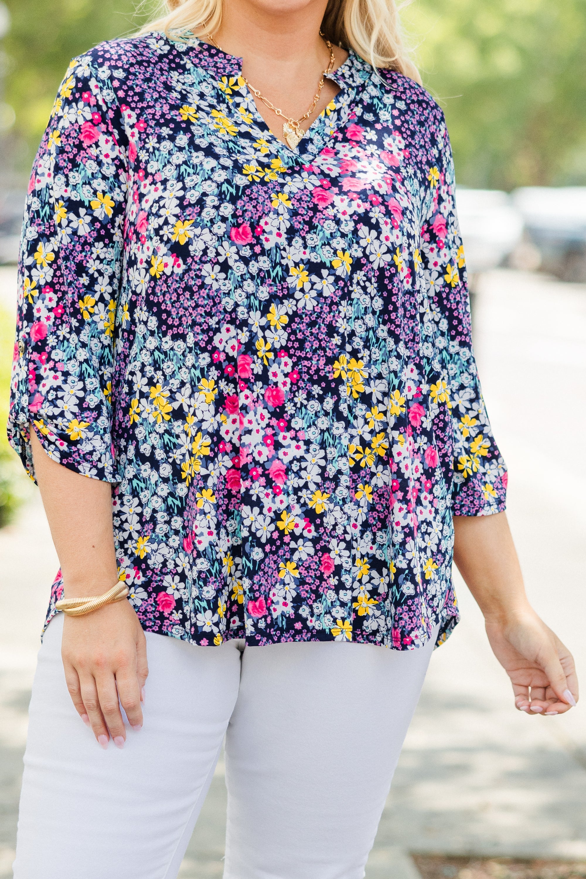 Gilded Lily Top, Navy Multi