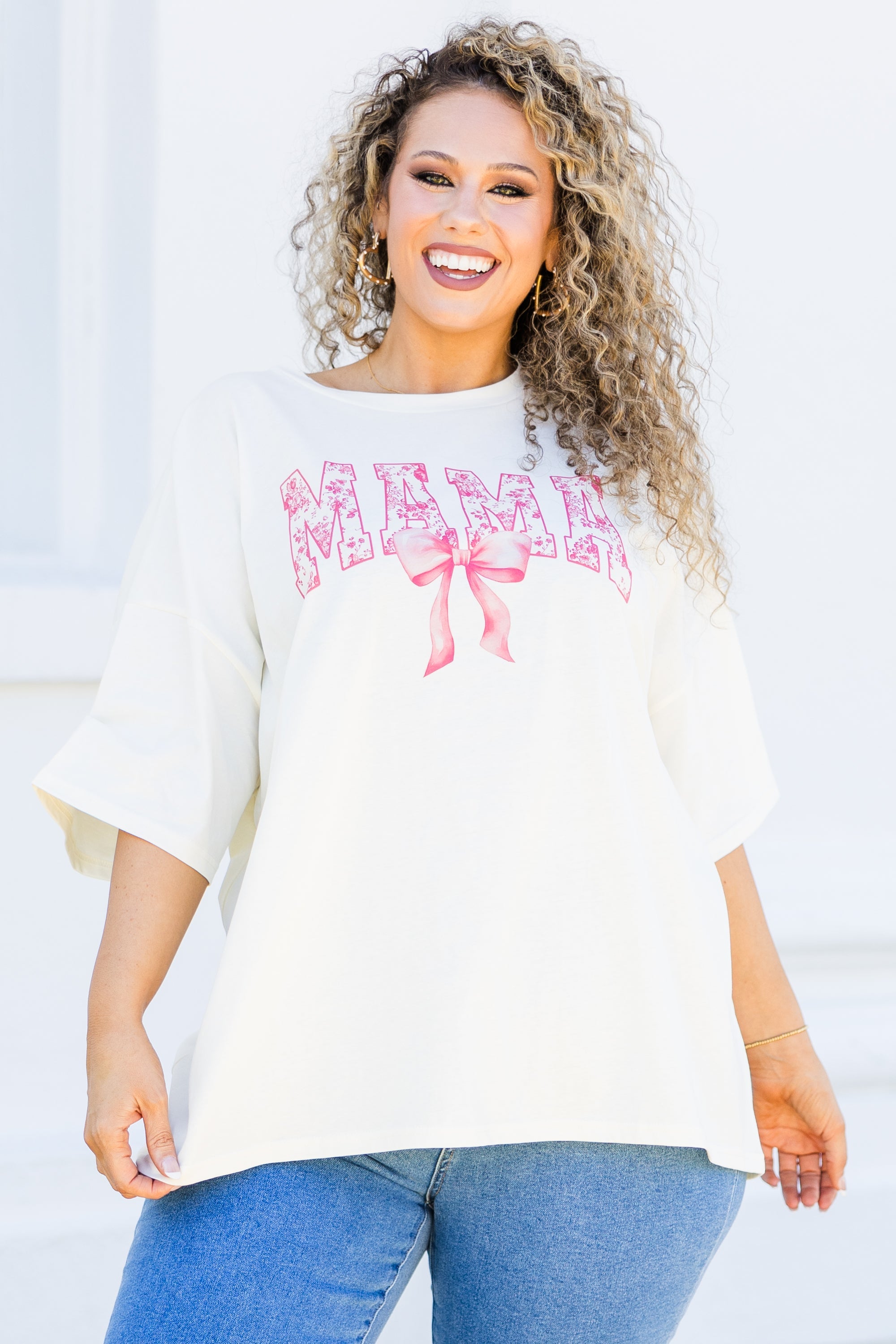 Girly Mama Boyfriend Tee, Ivory
