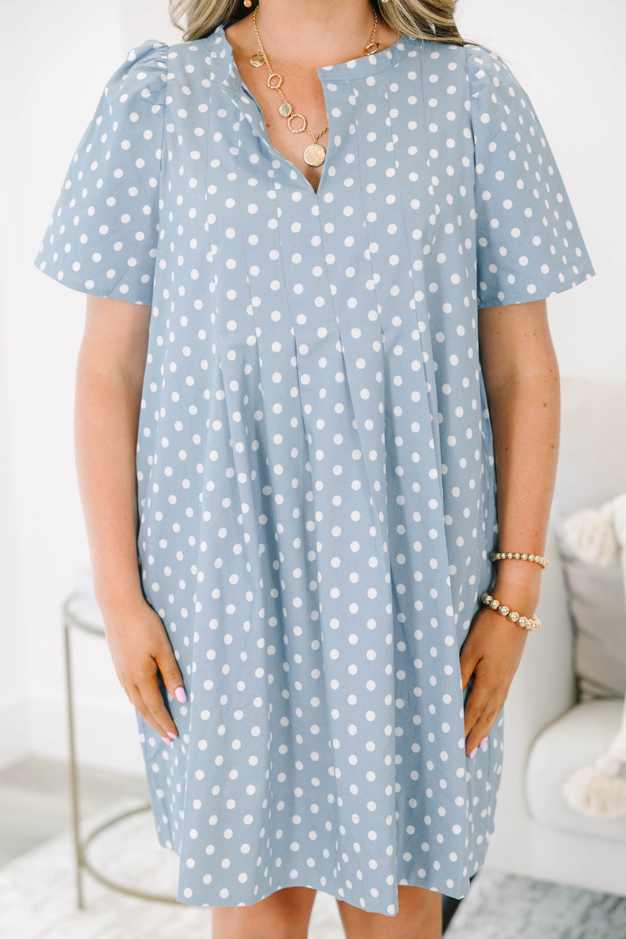 Going The Right Way Dress, Blue Polka Dot