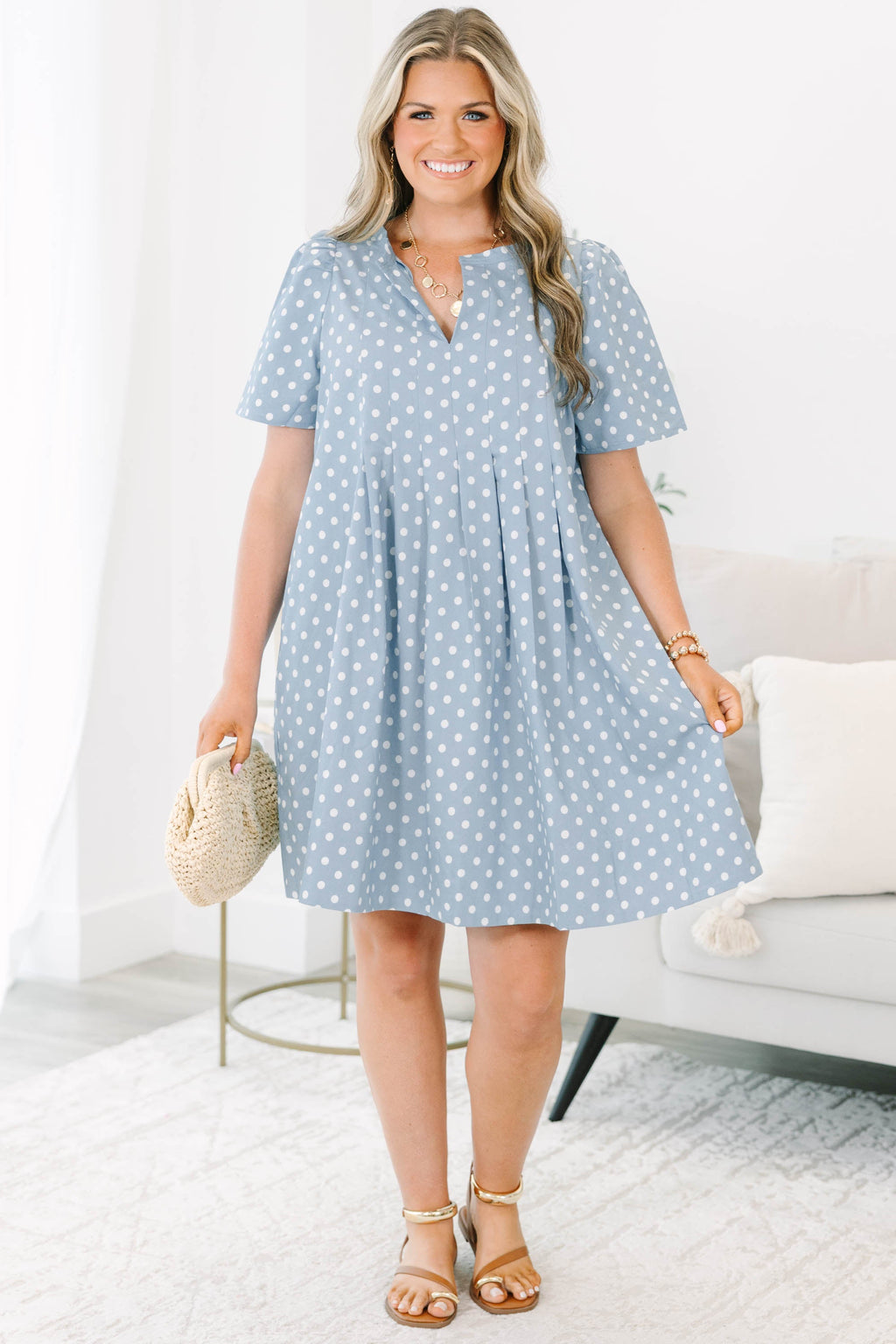 Going The Right Way Dress, Blue Polka Dot