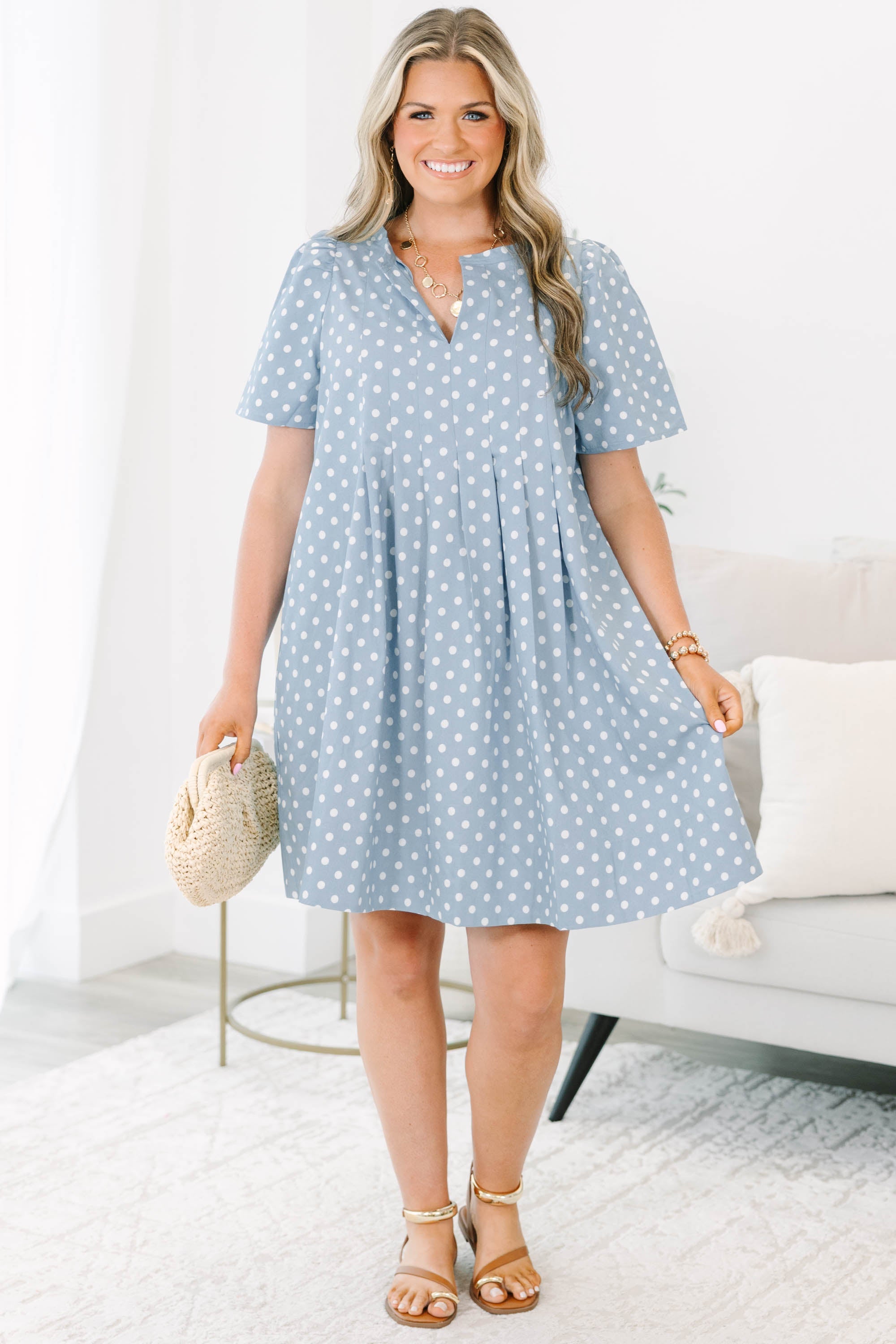 Going The Right Way Dress, Blue Polka Dot