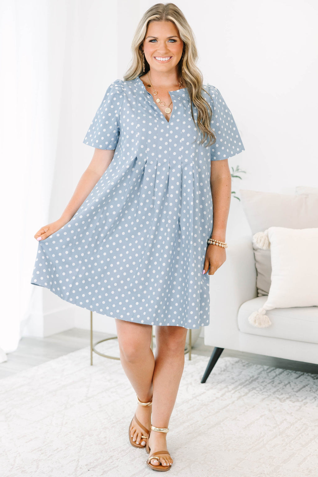 Going The Right Way Dress, Blue Polka Dot