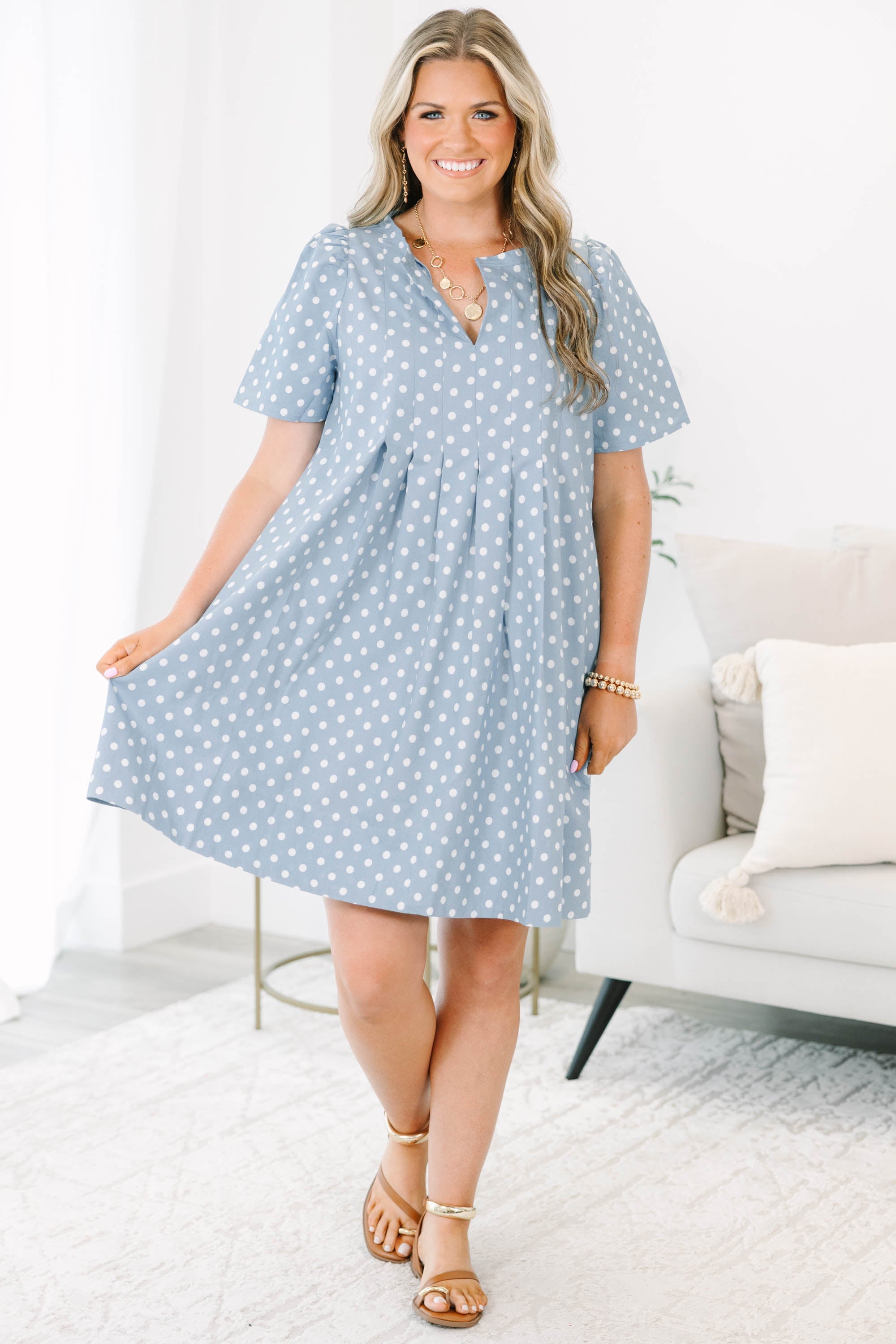 Going The Right Way Dress, Blue Polka Dot