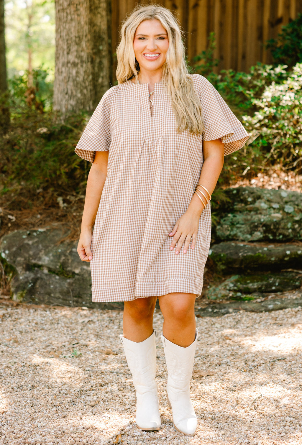 Going The Right Way Dress, Brown Gingham