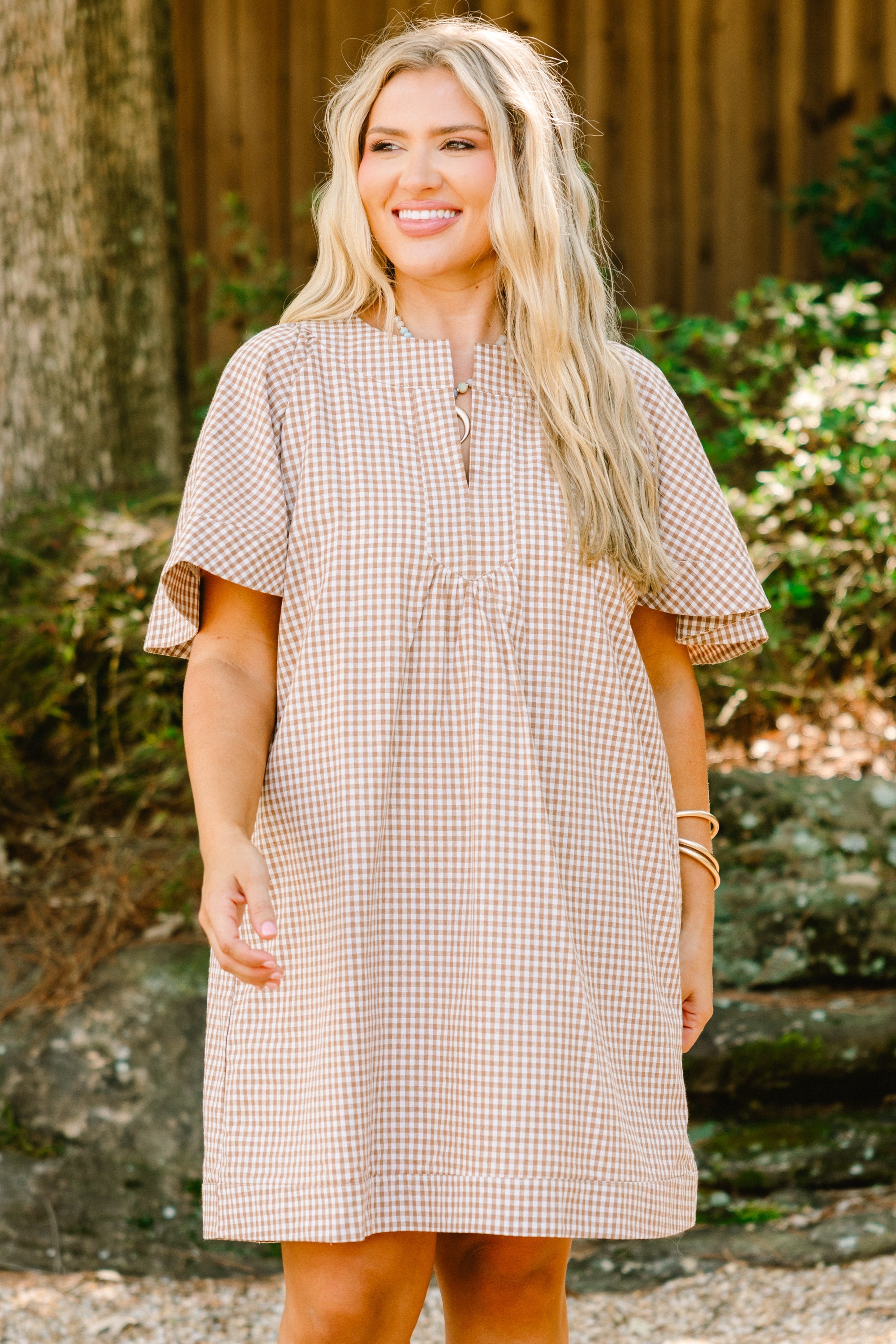 Going The Right Way Dress, Brown Gingham
