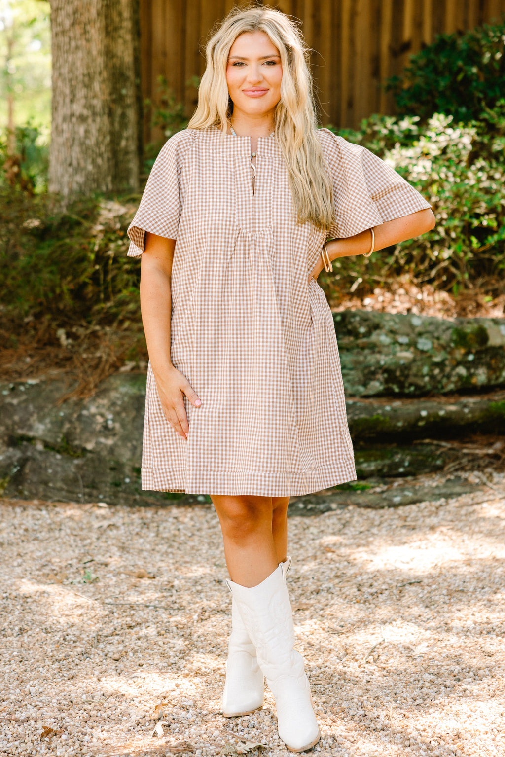 Going The Right Way Dress, Brown Gingham