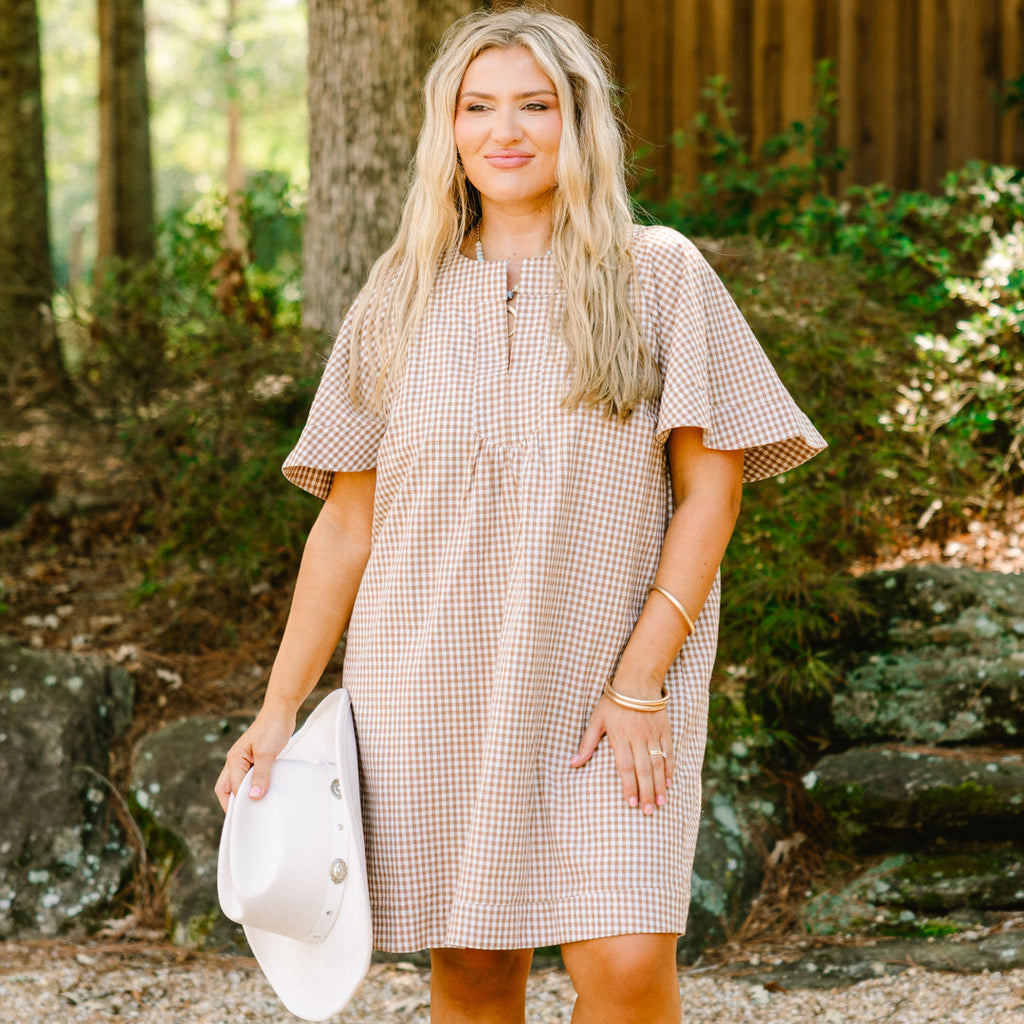 Going The Right Way Dress, Brown Gingham