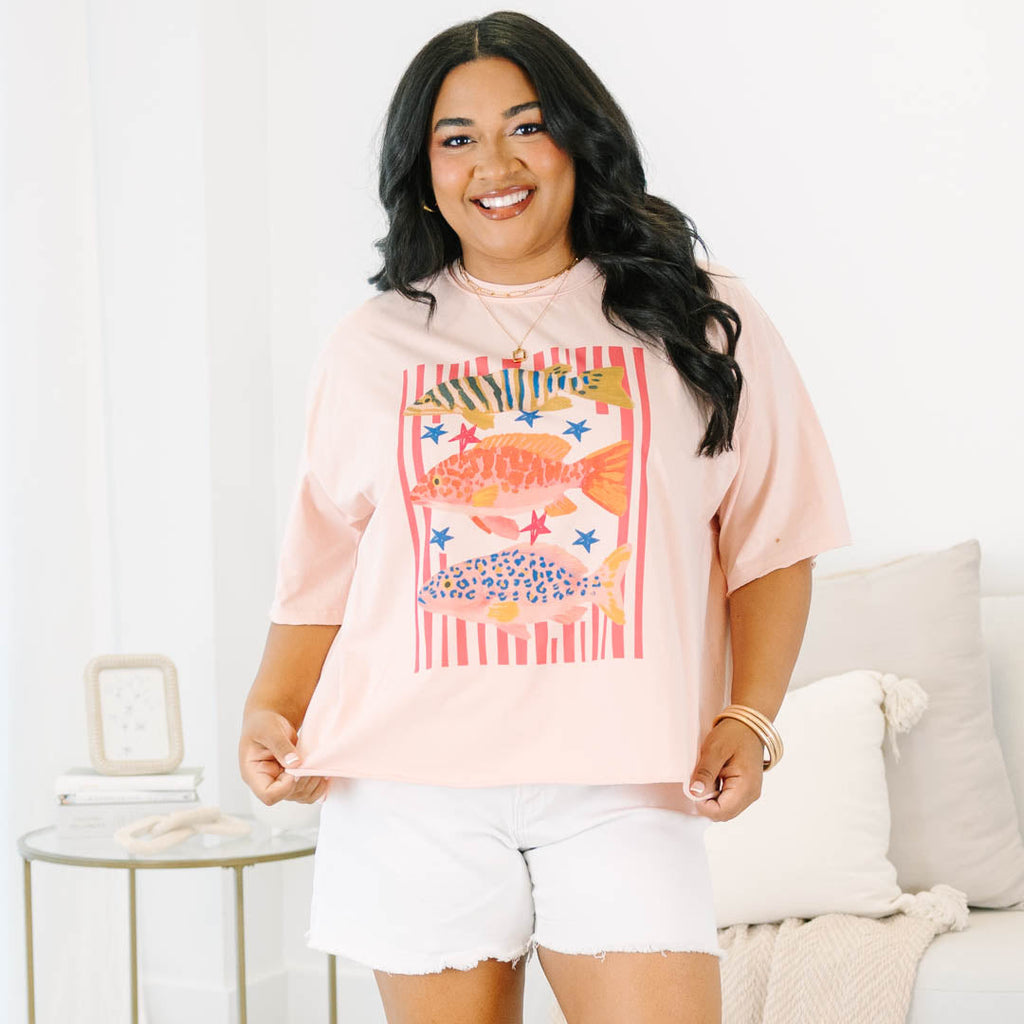 Gone Fishin' Vintage Wash Tee, Blush Pink