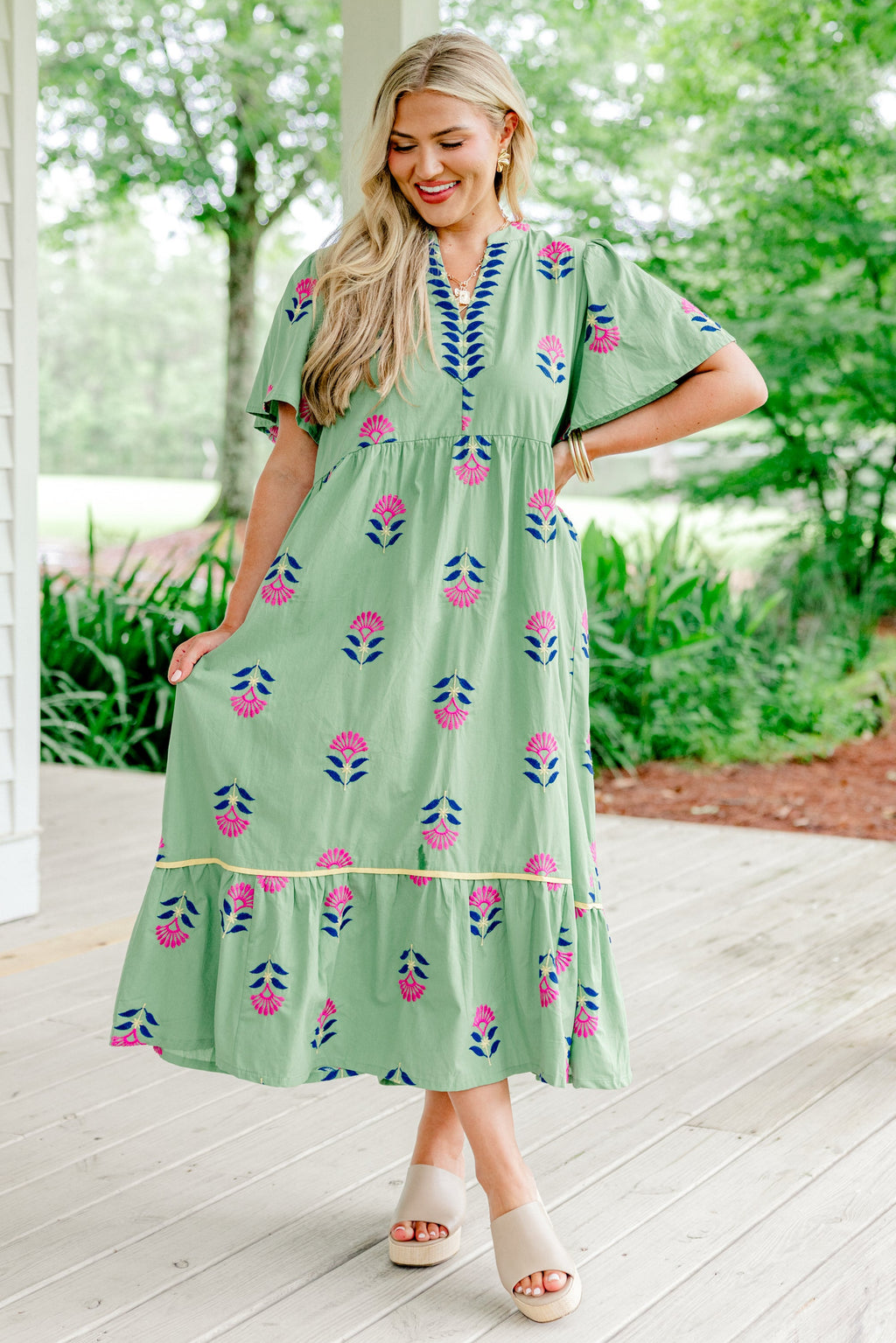Graceful Blooms Dress, Green