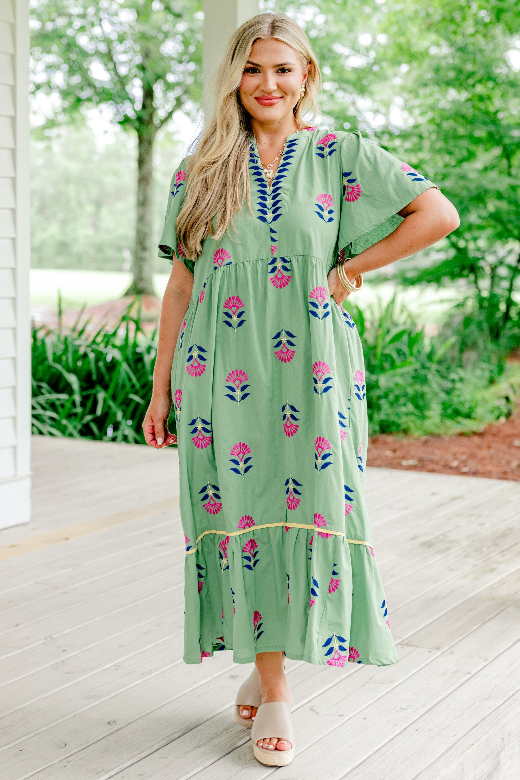 Graceful Blooms Dress, Green