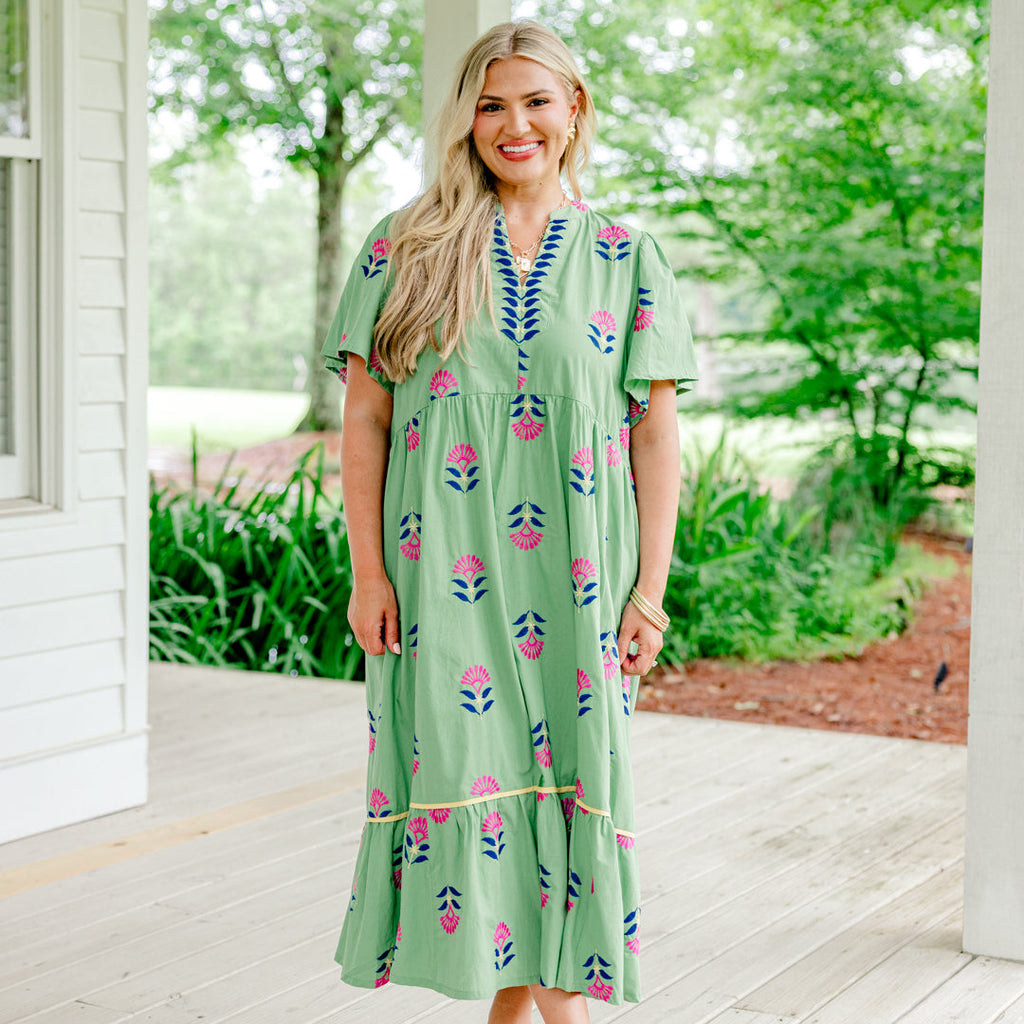 Graceful Blooms Dress, Green
