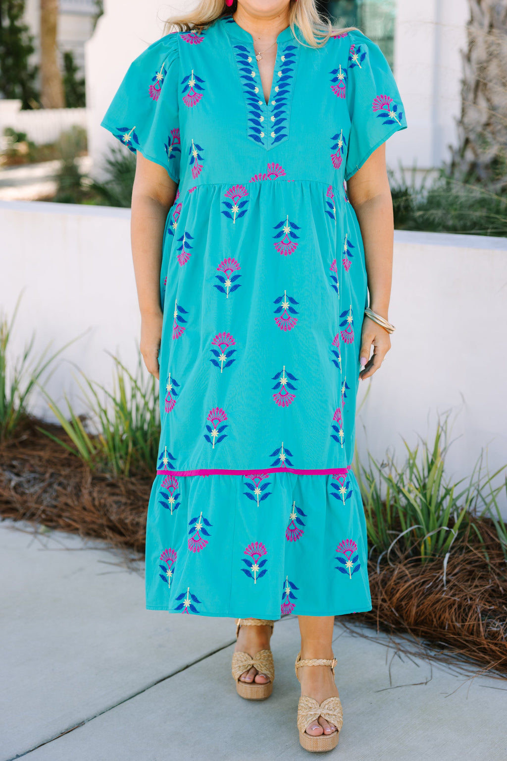 Graceful Blooms Dress, Turquoise