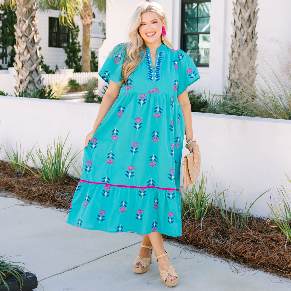 Graceful Blooms Dress, Turquoise