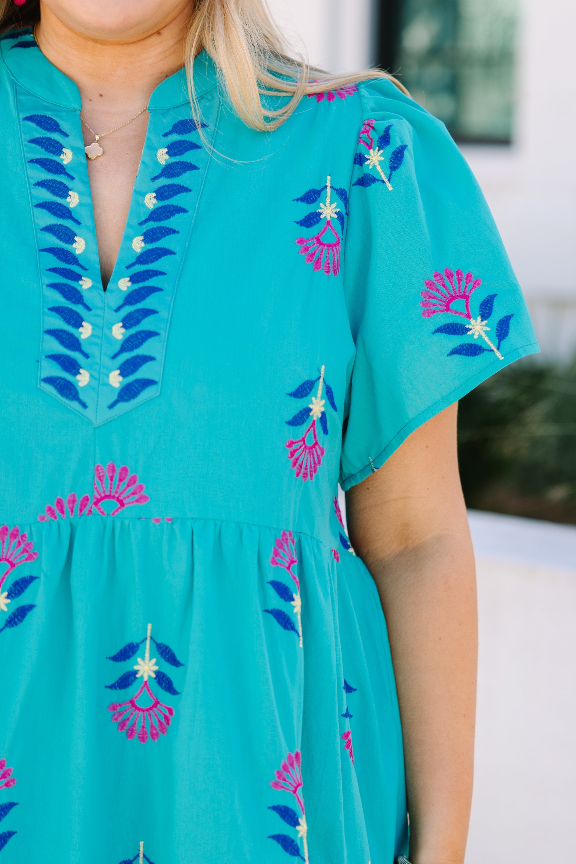 Graceful Blooms Dress, Turquoise