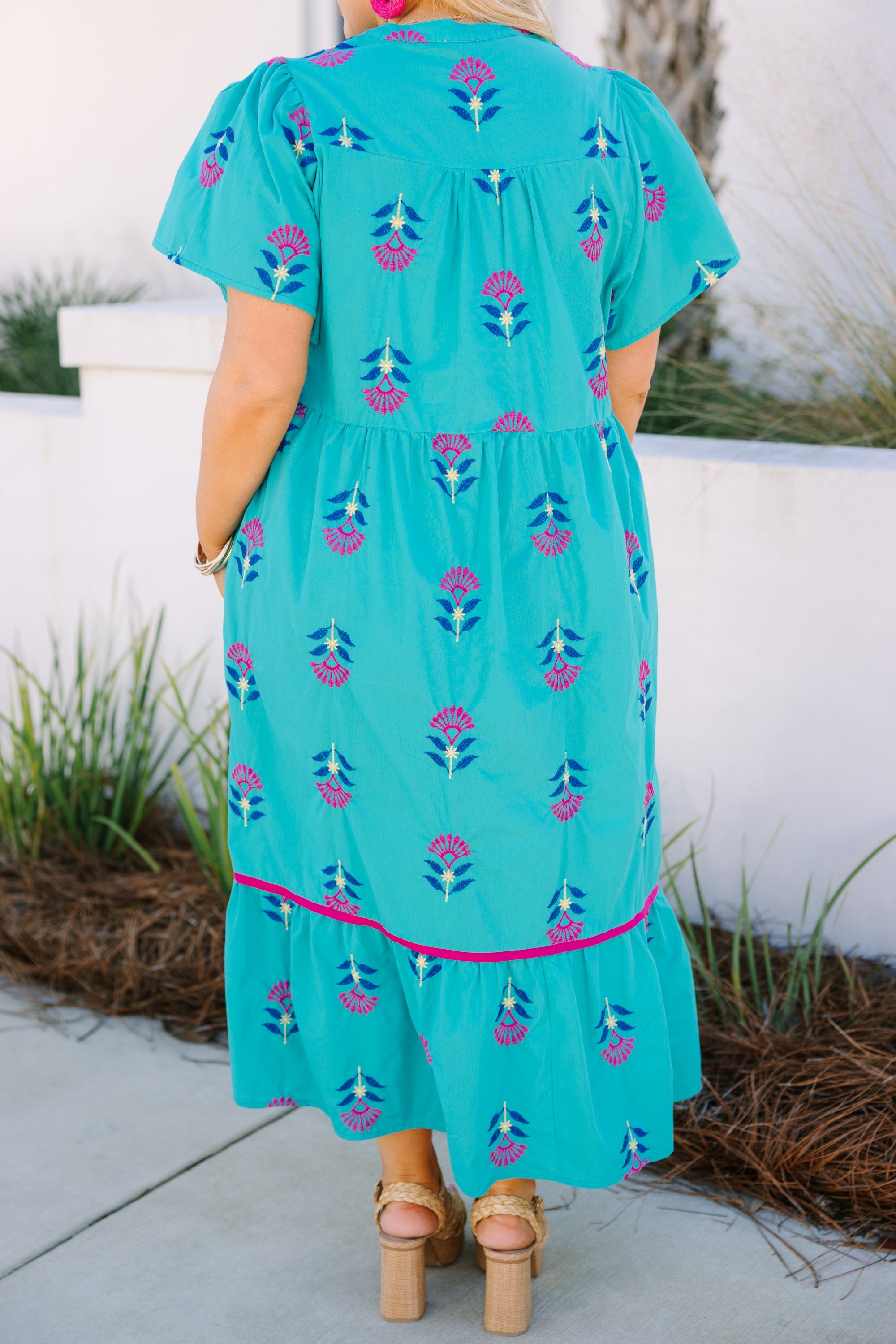 Graceful Blooms Dress, Turquoise