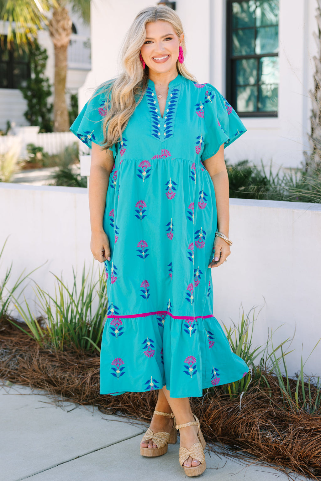 Graceful Blooms Dress, Turquoise