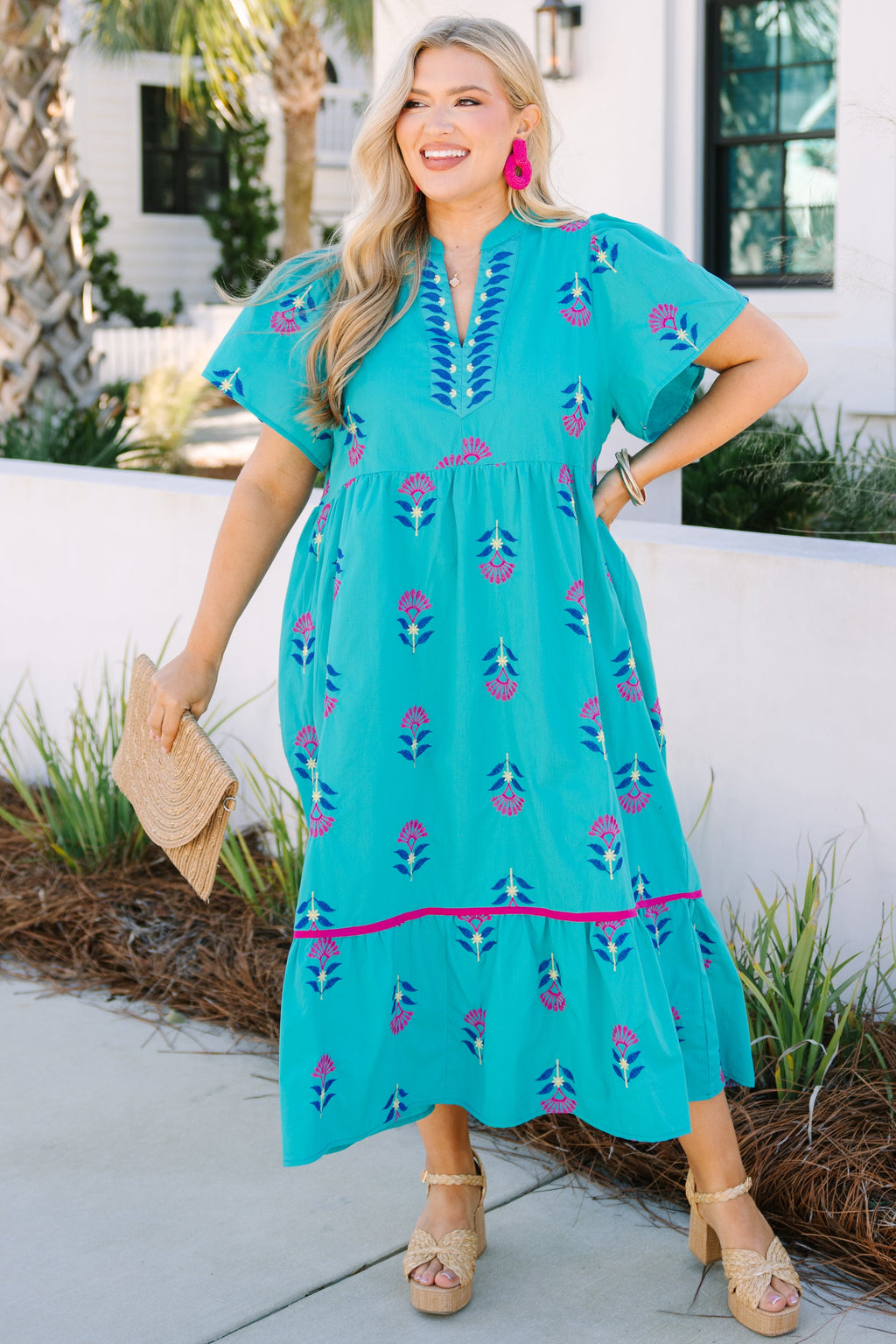Graceful Blooms Dress, Turquoise