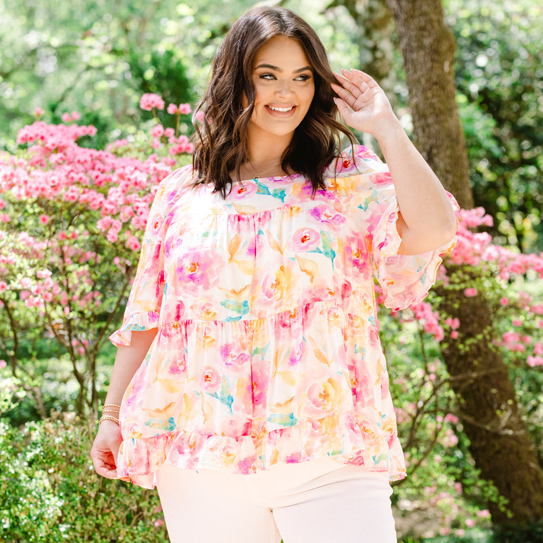 Grateful To Be Here Top, Pink Floral