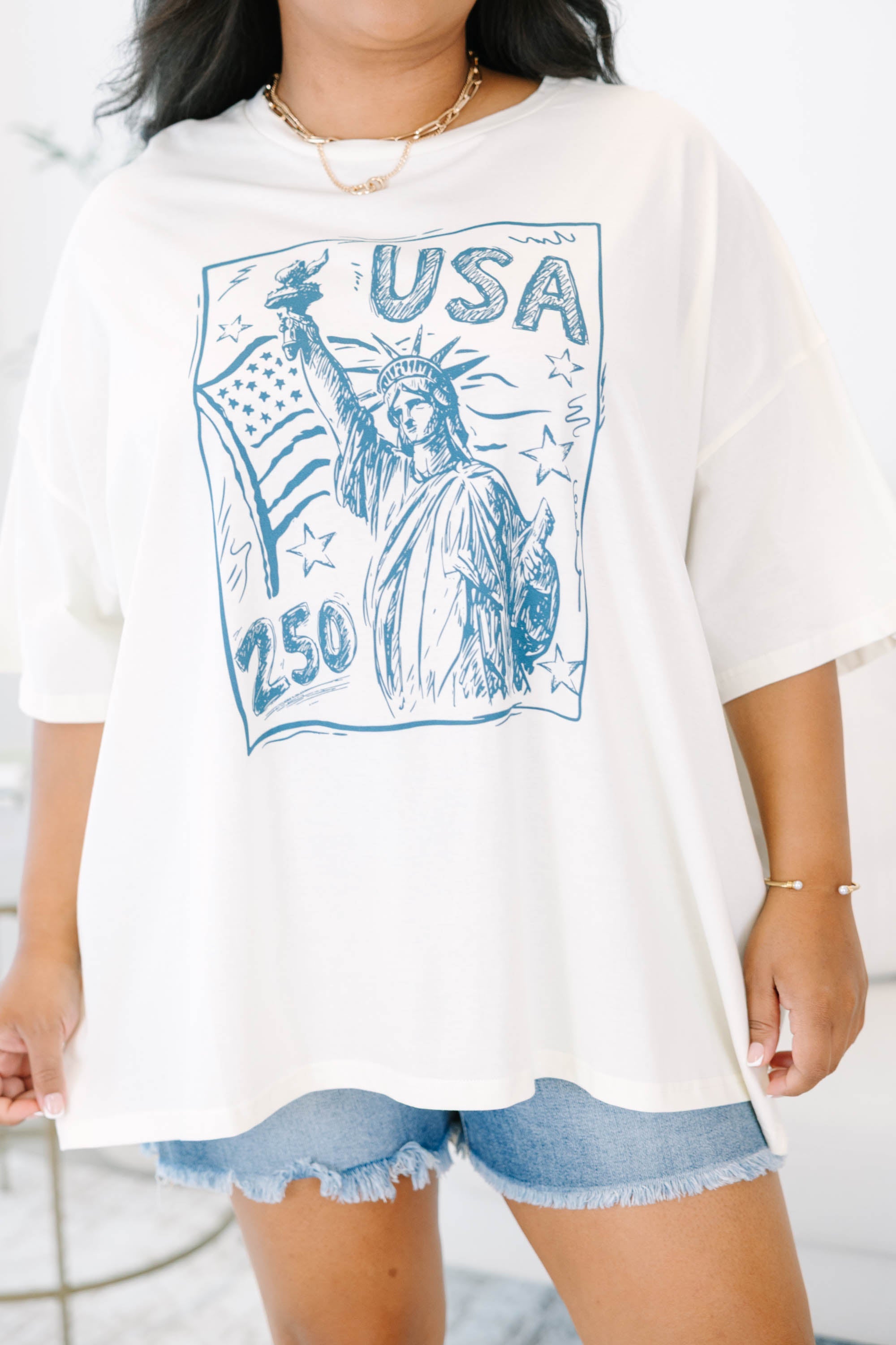 Happy Birthday Miss America Boyfriend Tee, Ivory