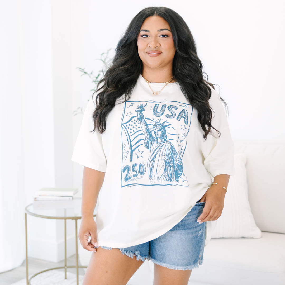 Happy Birthday Miss America Boyfriend Tee, Ivory