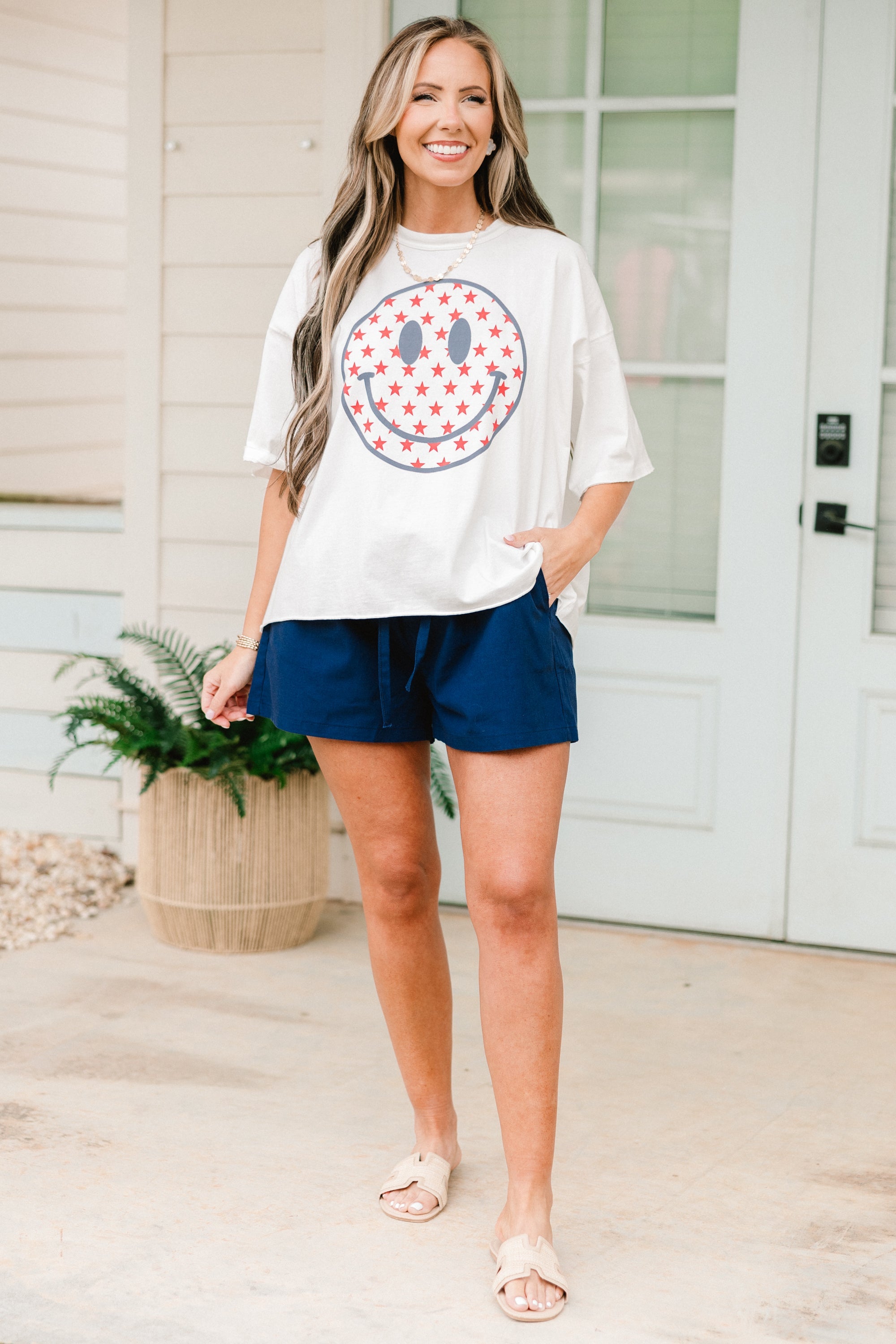 Happy In The USA Vintage Wash Tee, White