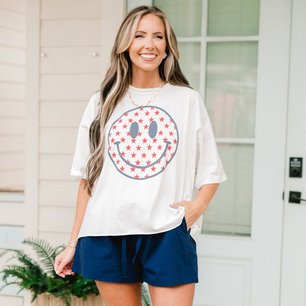Happy In The USA Vintage Wash Tee, White