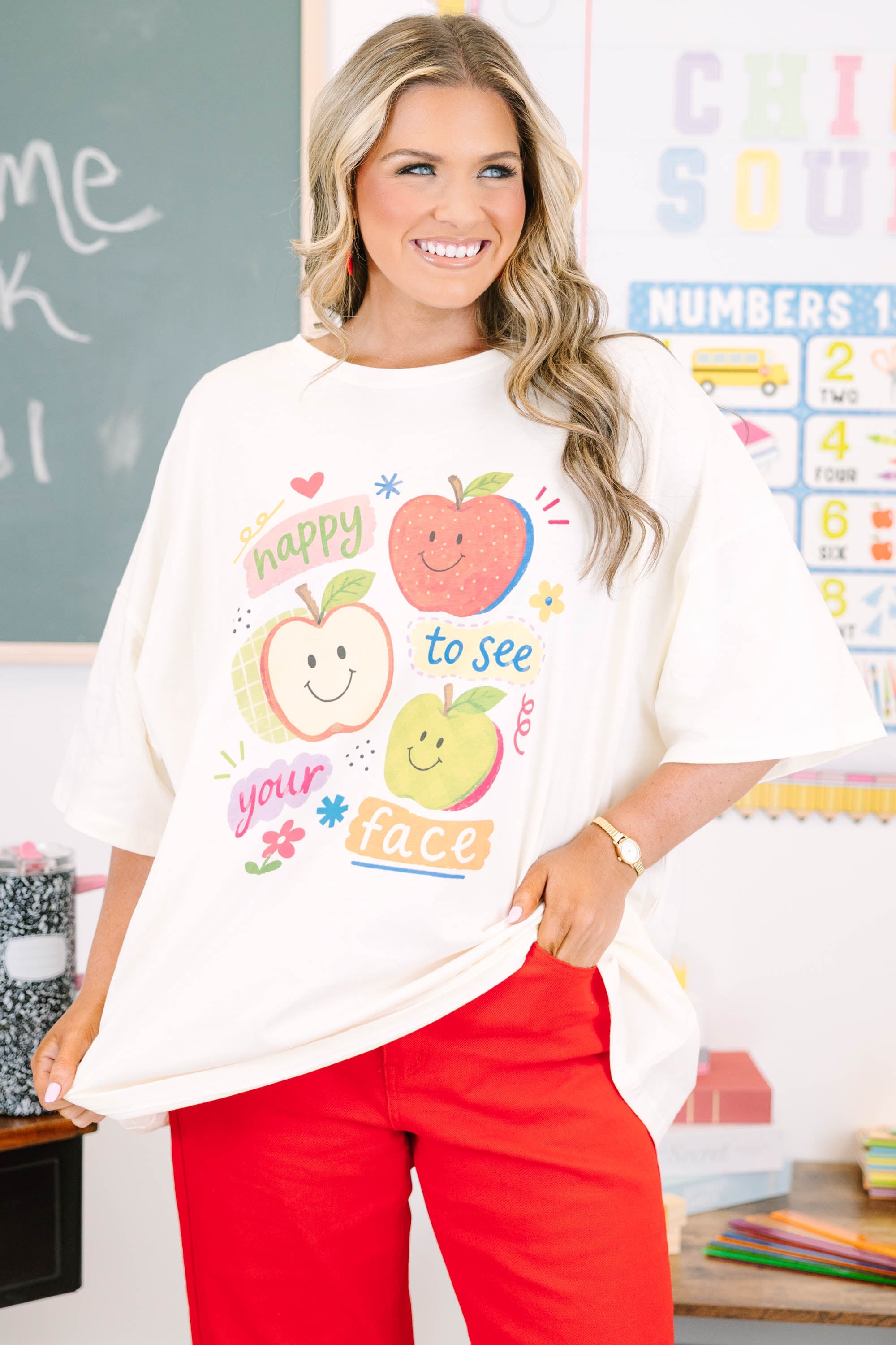 Happy to See Your Face Boyfriend Tee, Ivory
