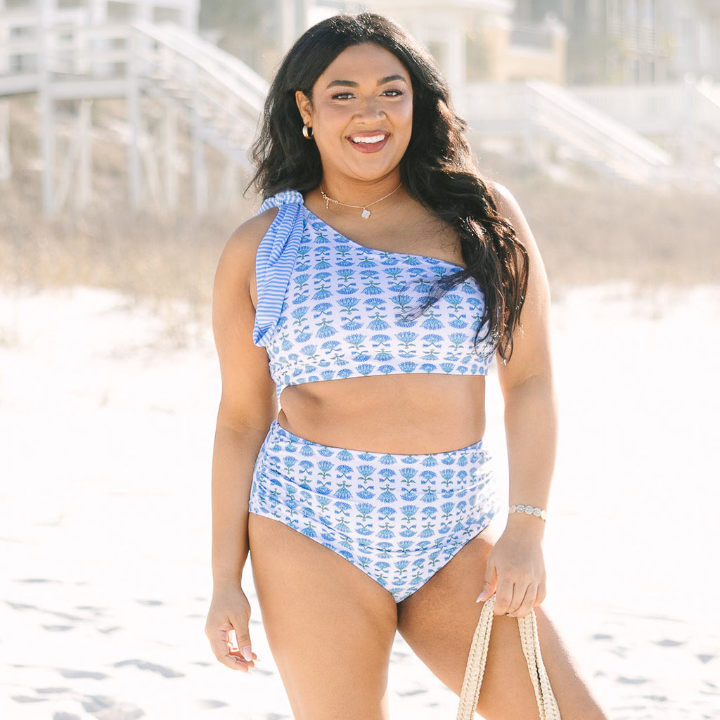 Here For The Sun Swim Top, Blue Floral