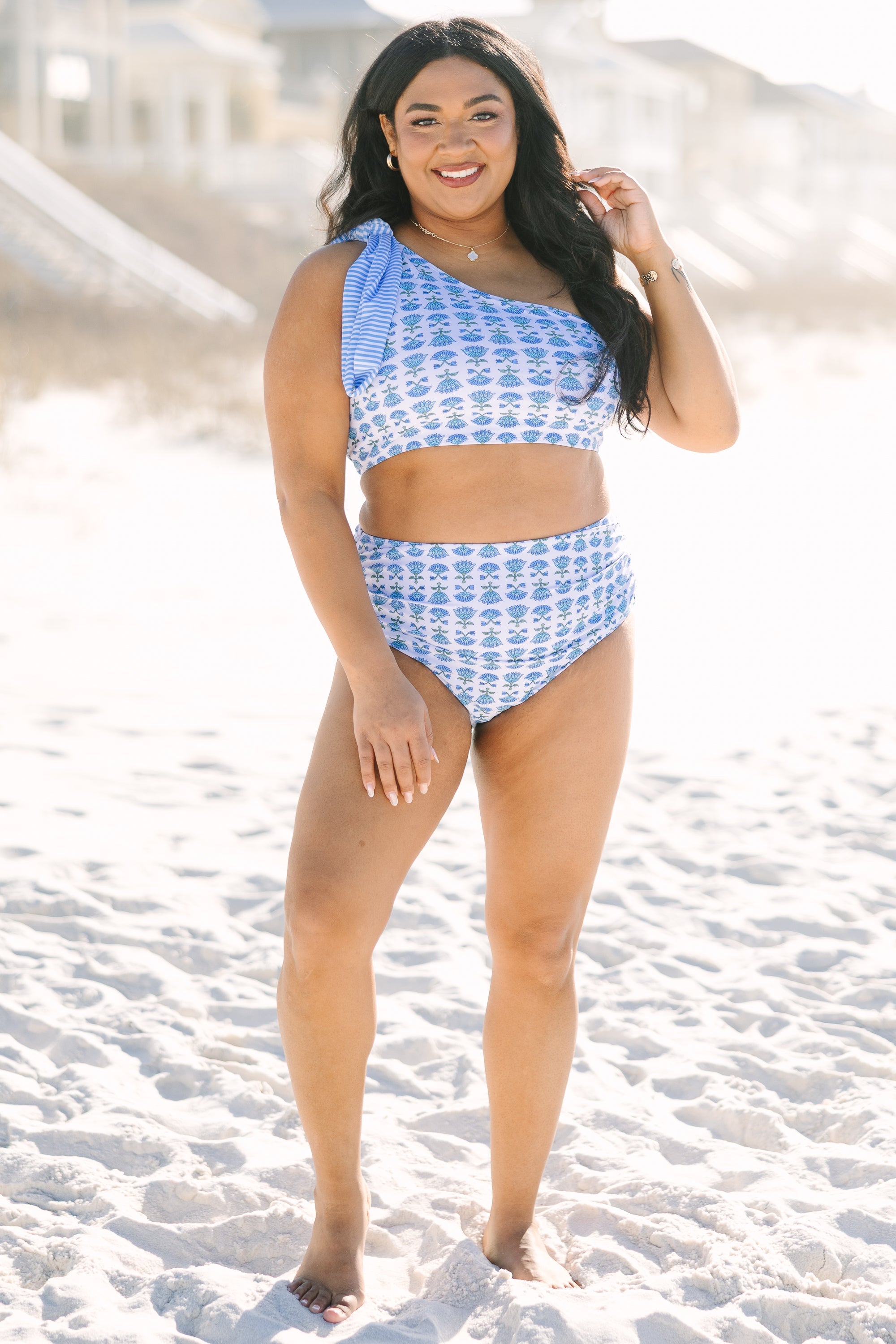Here For The Sun Swim Top, Blue Floral