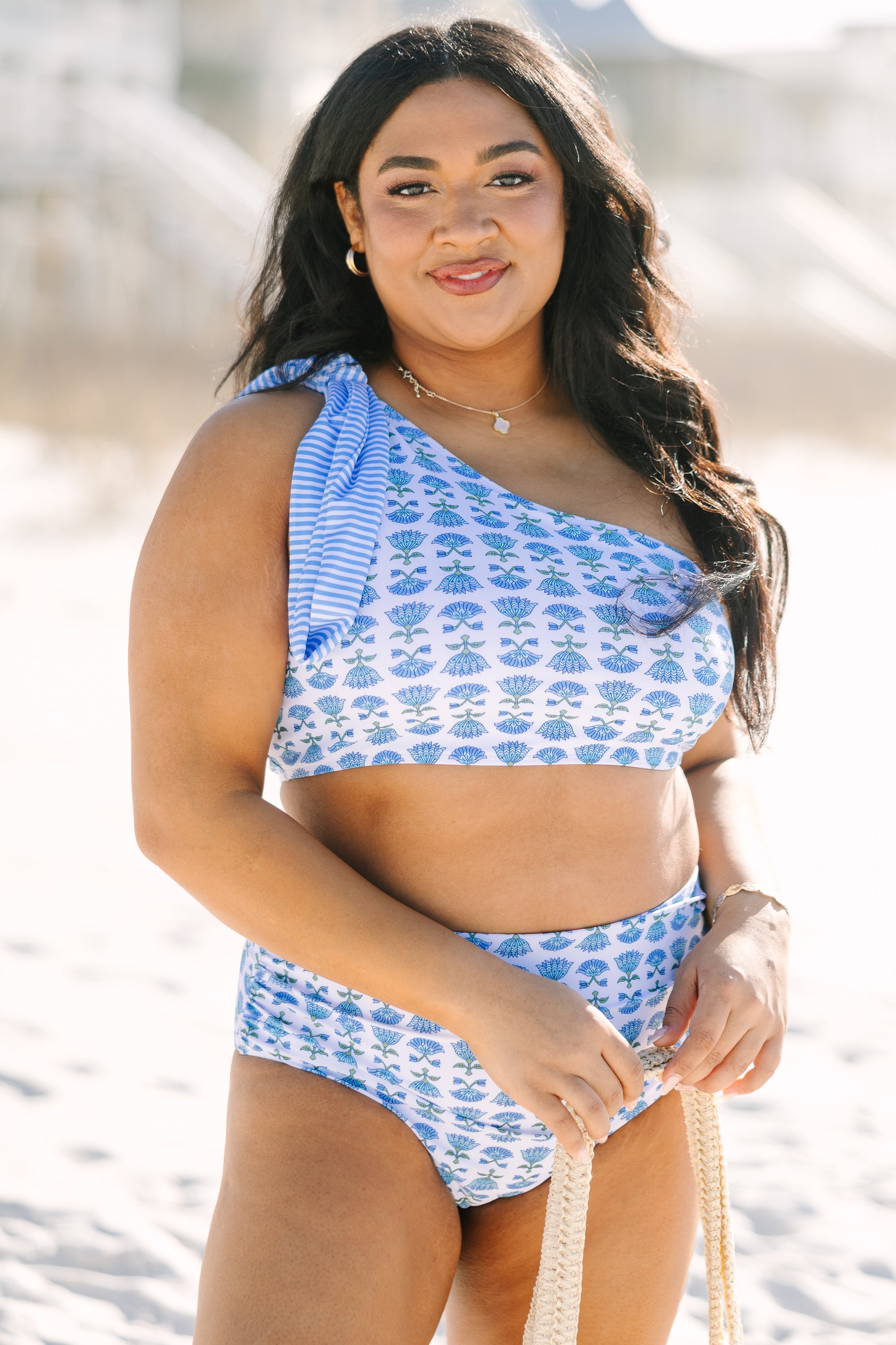 Here For The Sun Swim Top, Blue Floral