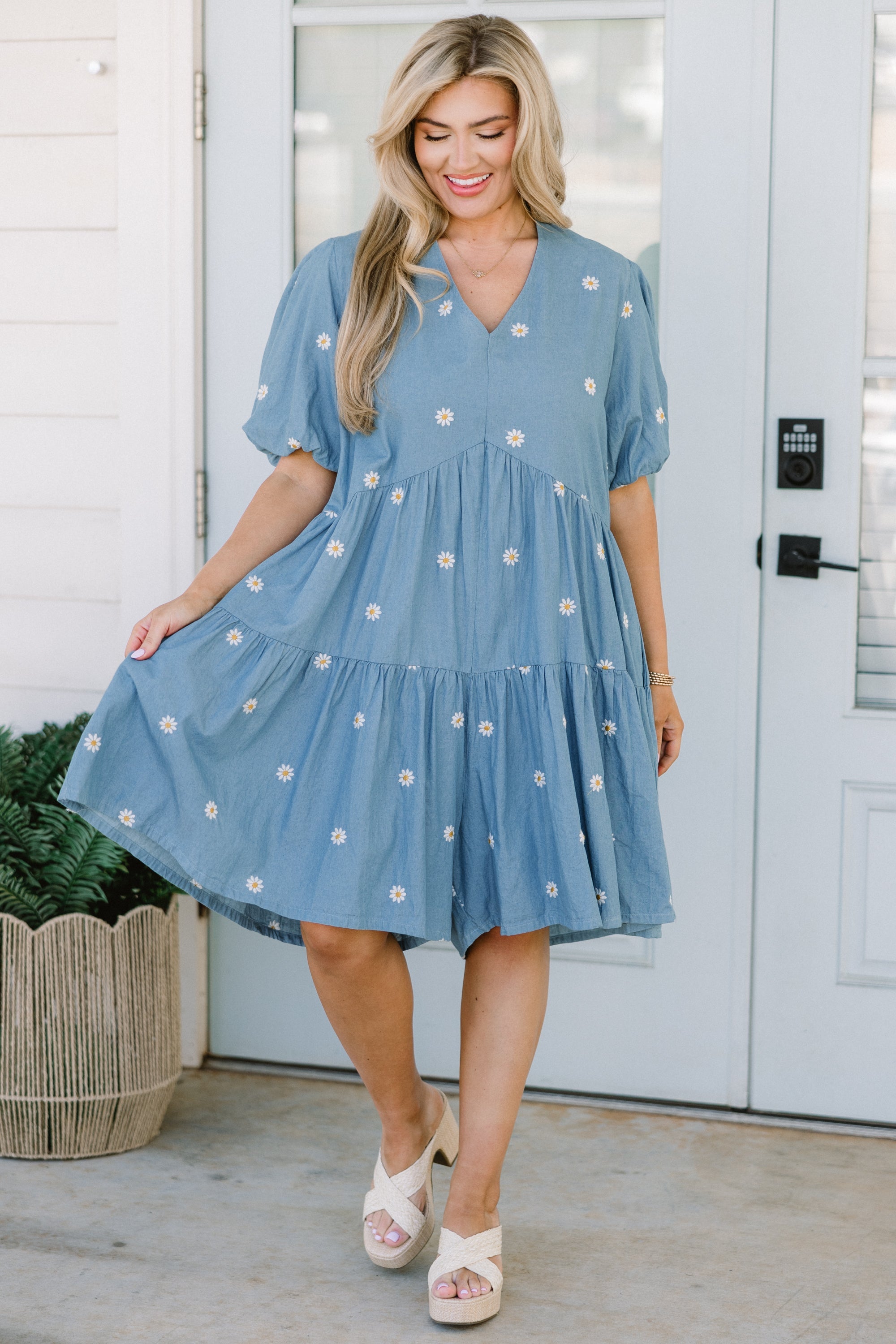 Hidden Reflections Romper, Denim Blue