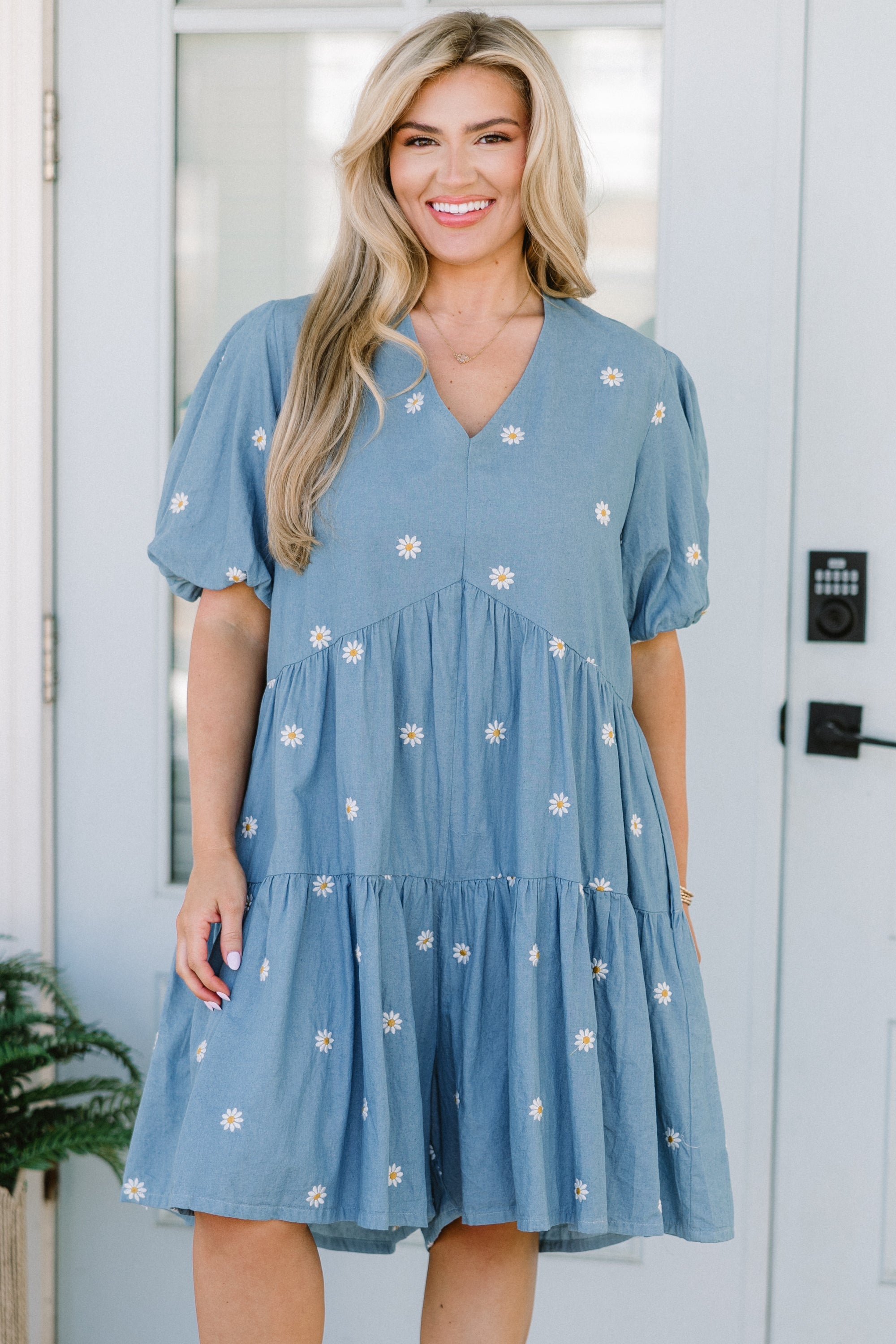 Hidden Reflections Romper, Denim Blue