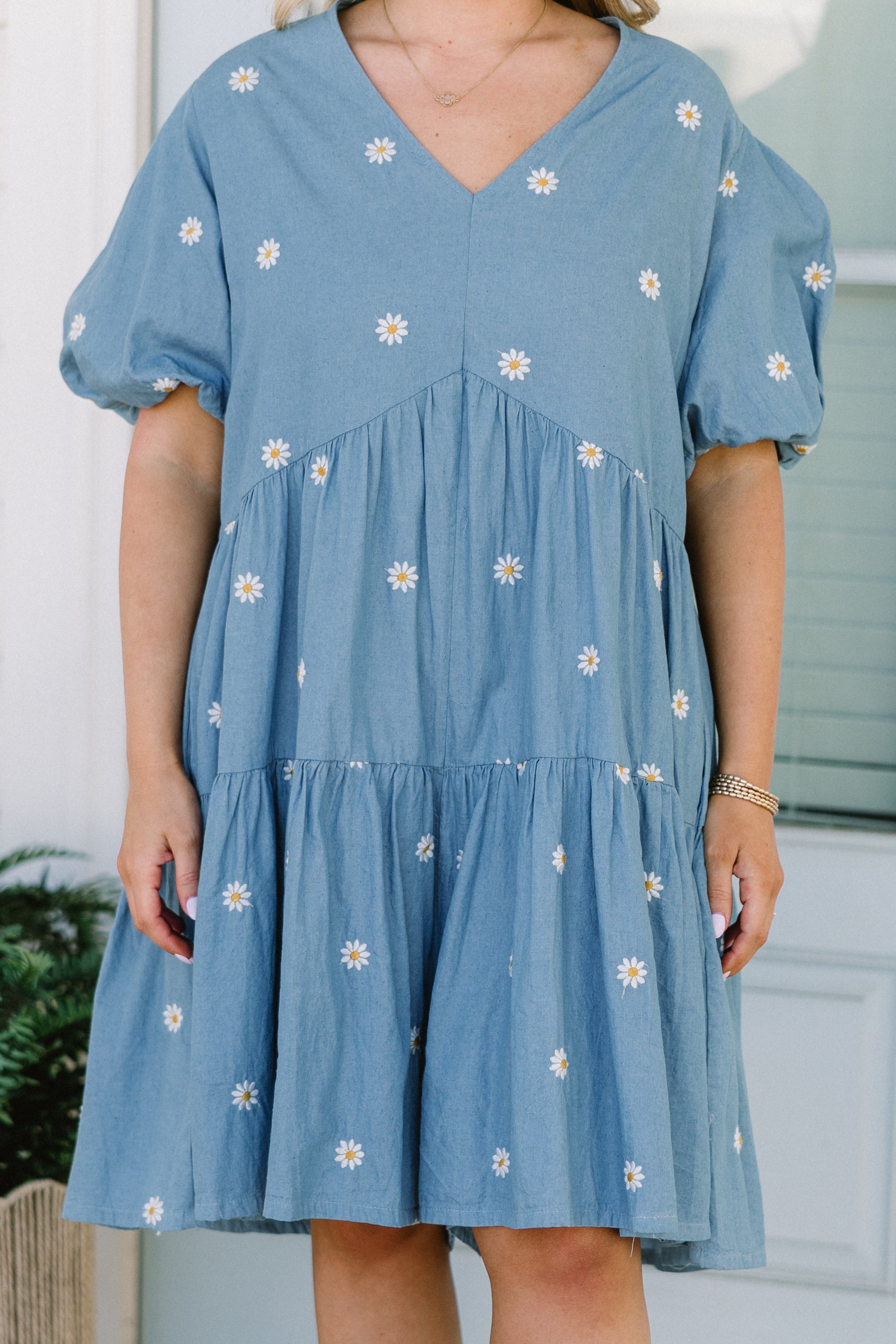 Hidden Reflections Romper, Denim Blue