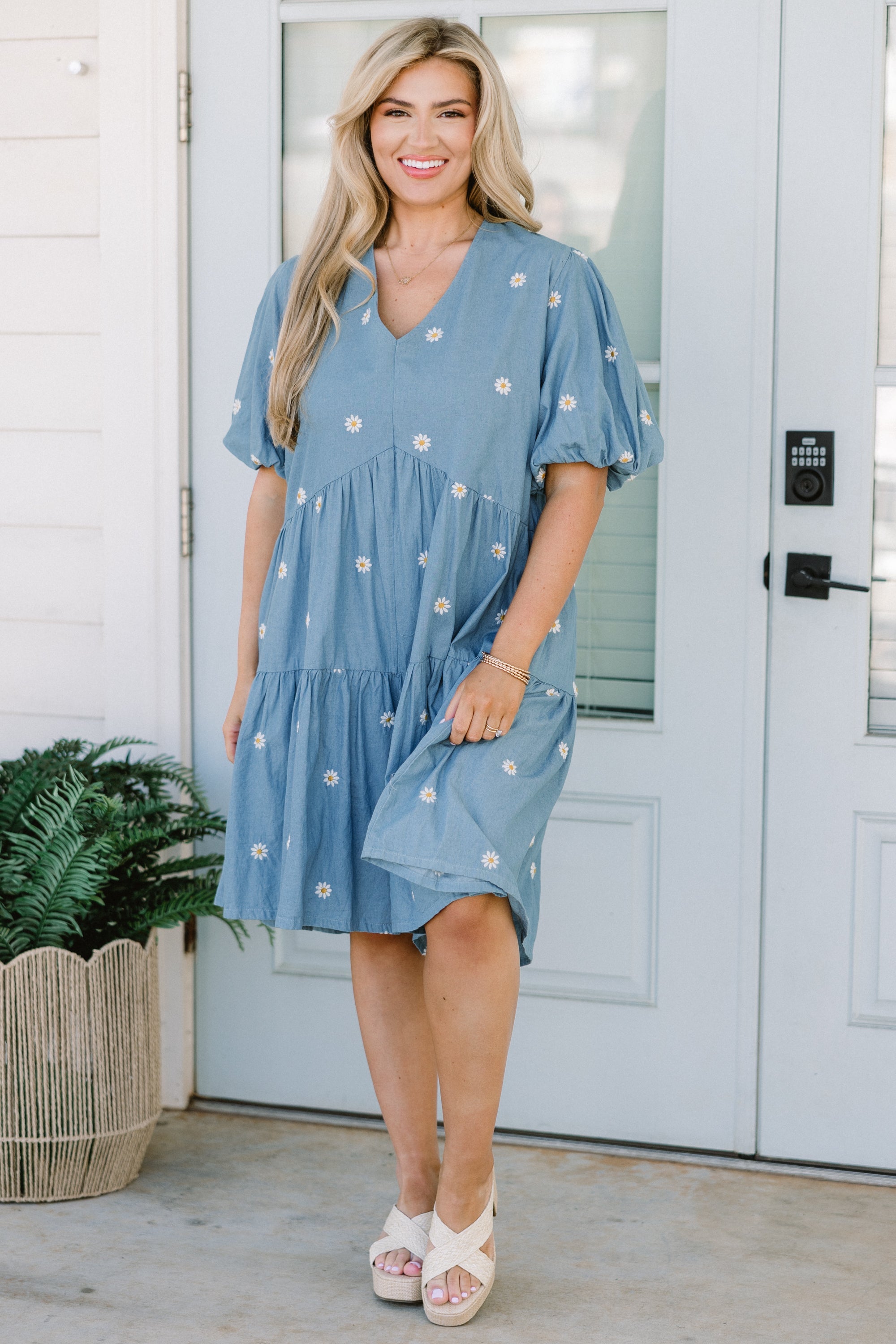 Hidden Reflections Romper, Denim Blue