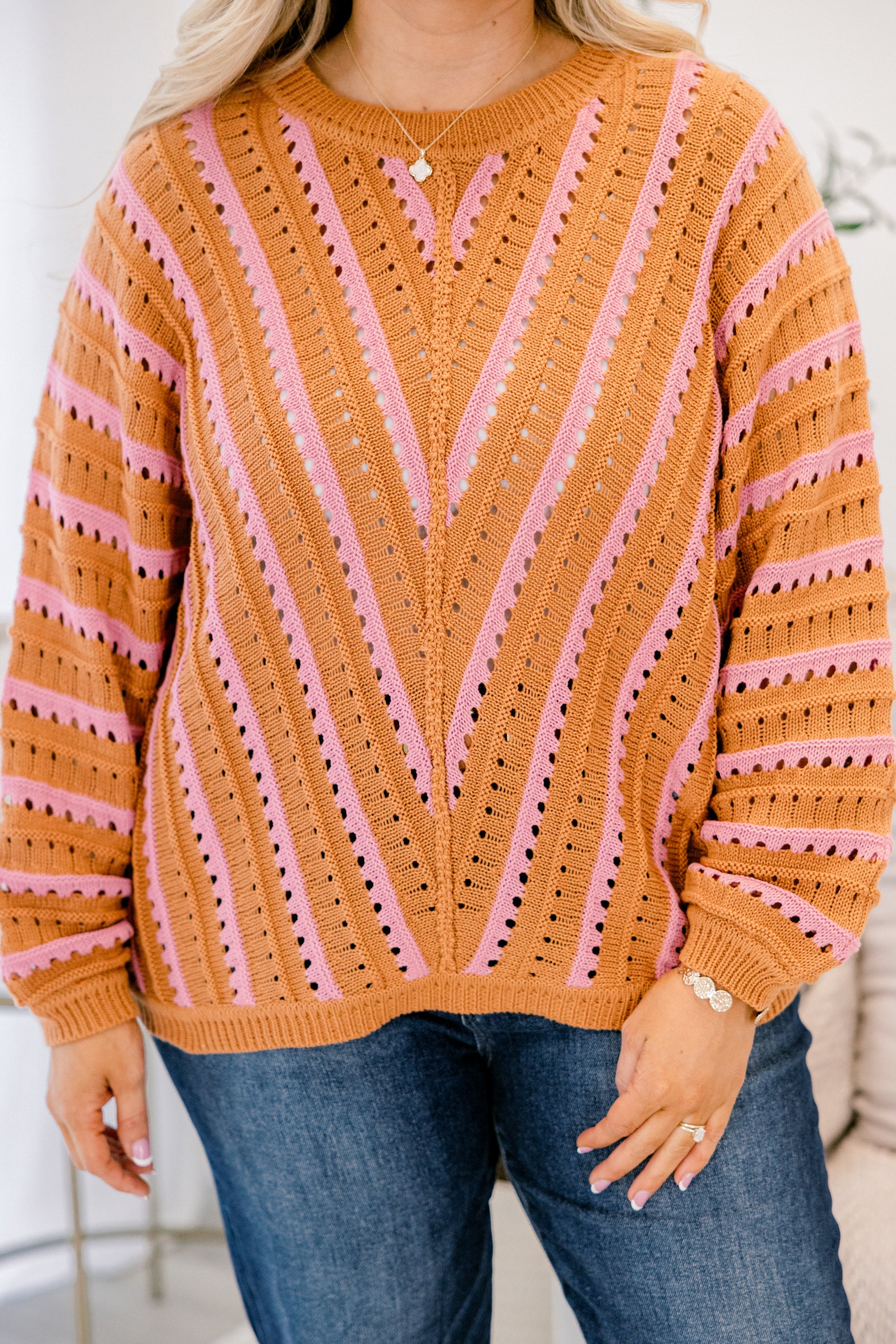 Hometown Memories Sweater, Brown-Pink