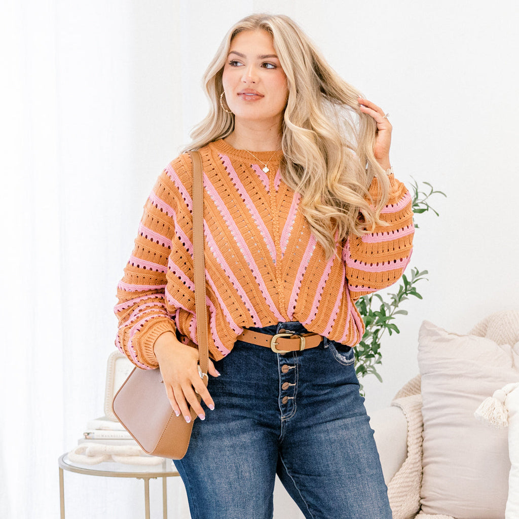 Hometown Memories Sweater, Brown-Pink