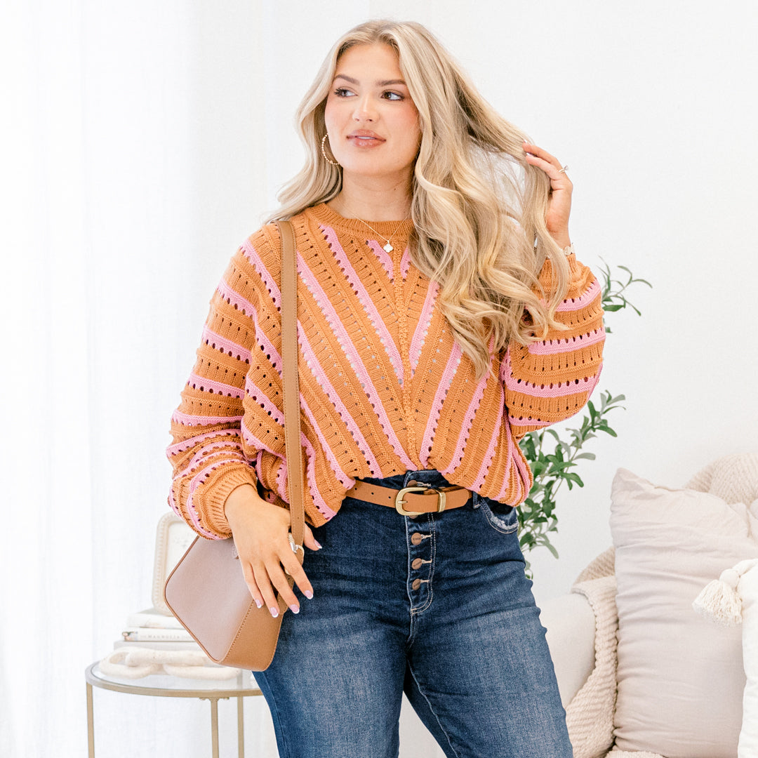 Hometown Memories Sweater, Brown-Pink