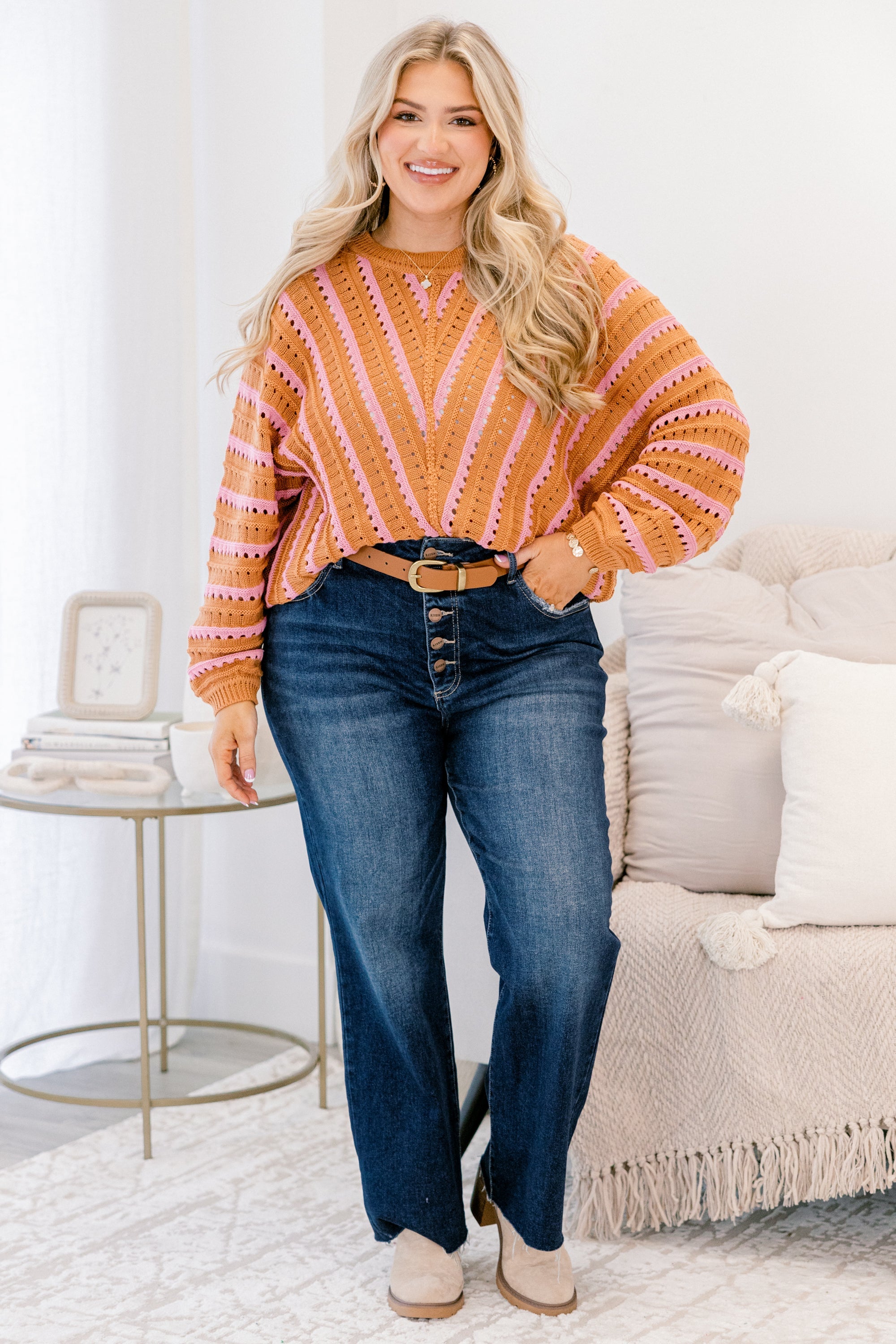 Hometown Memories Sweater, Brown-Pink
