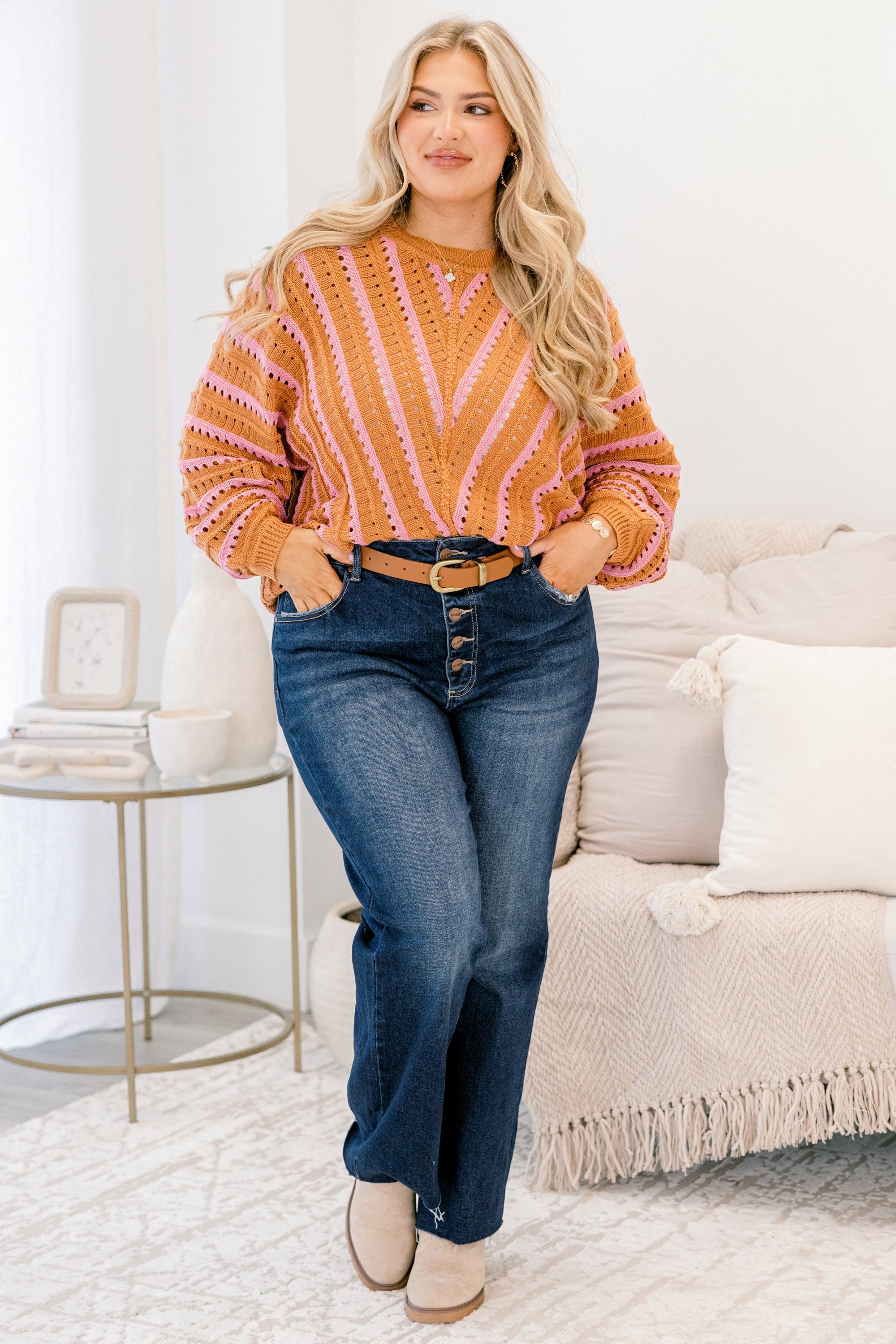 Hometown Memories Sweater, Brown-Pink