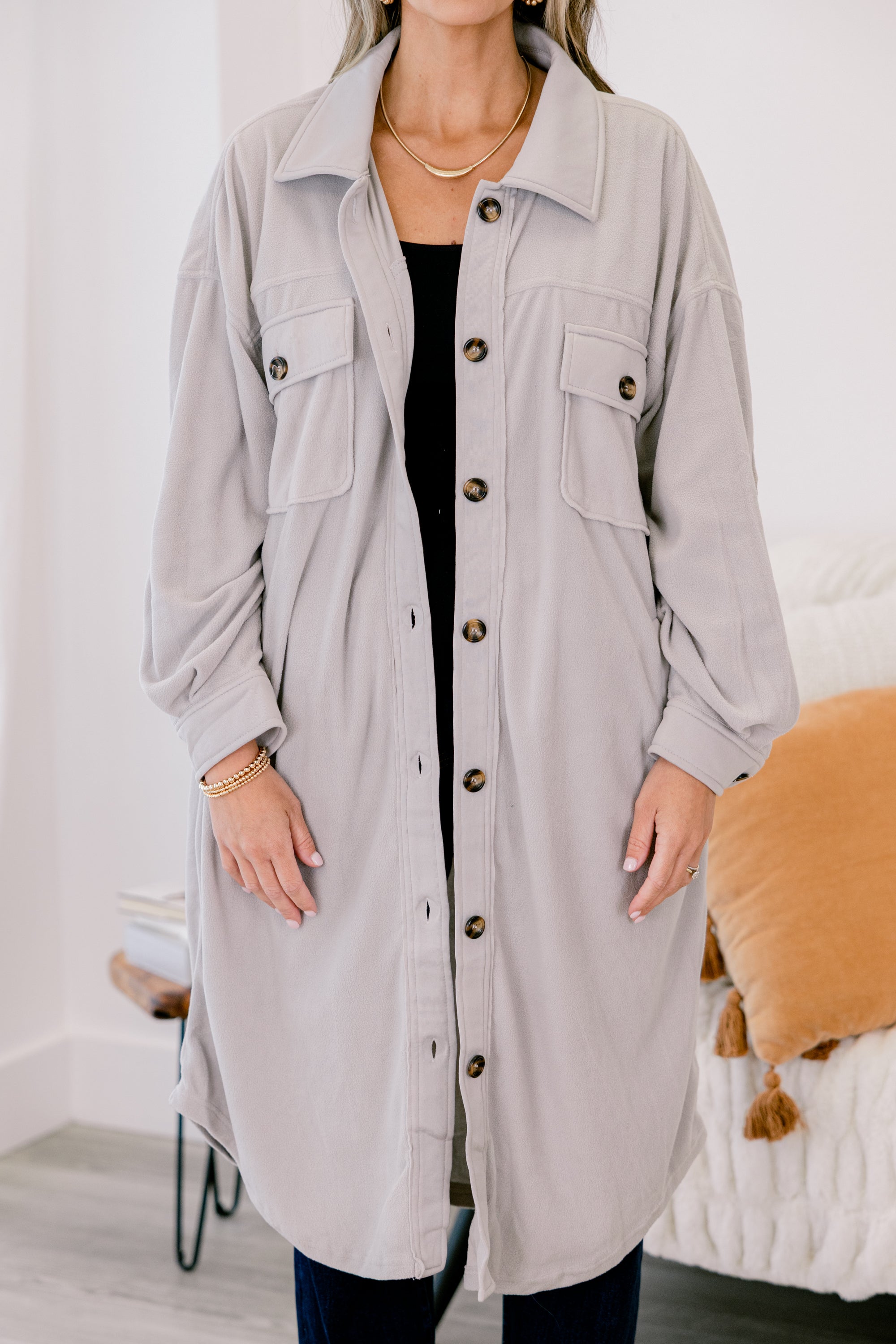 Hot Girl Shacket, Light Grey