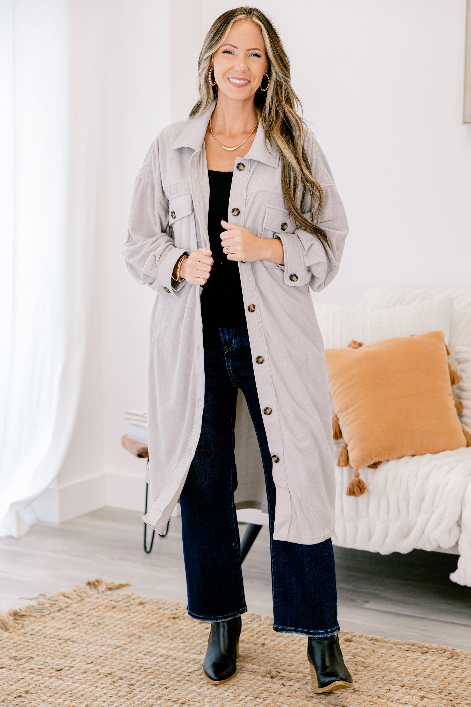 Hot Girl Shacket, Light Grey