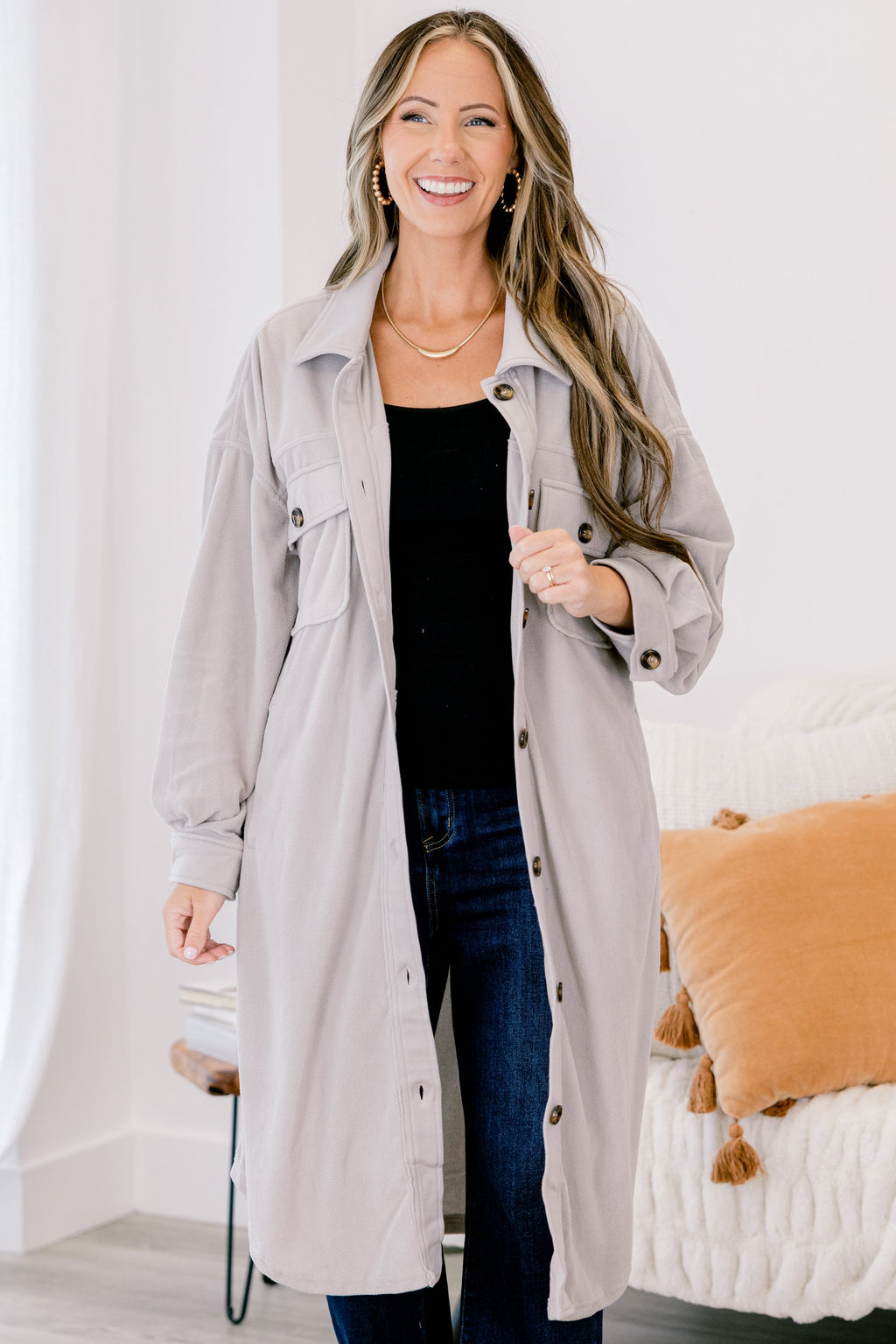 Hot Girl Shacket, Light Grey