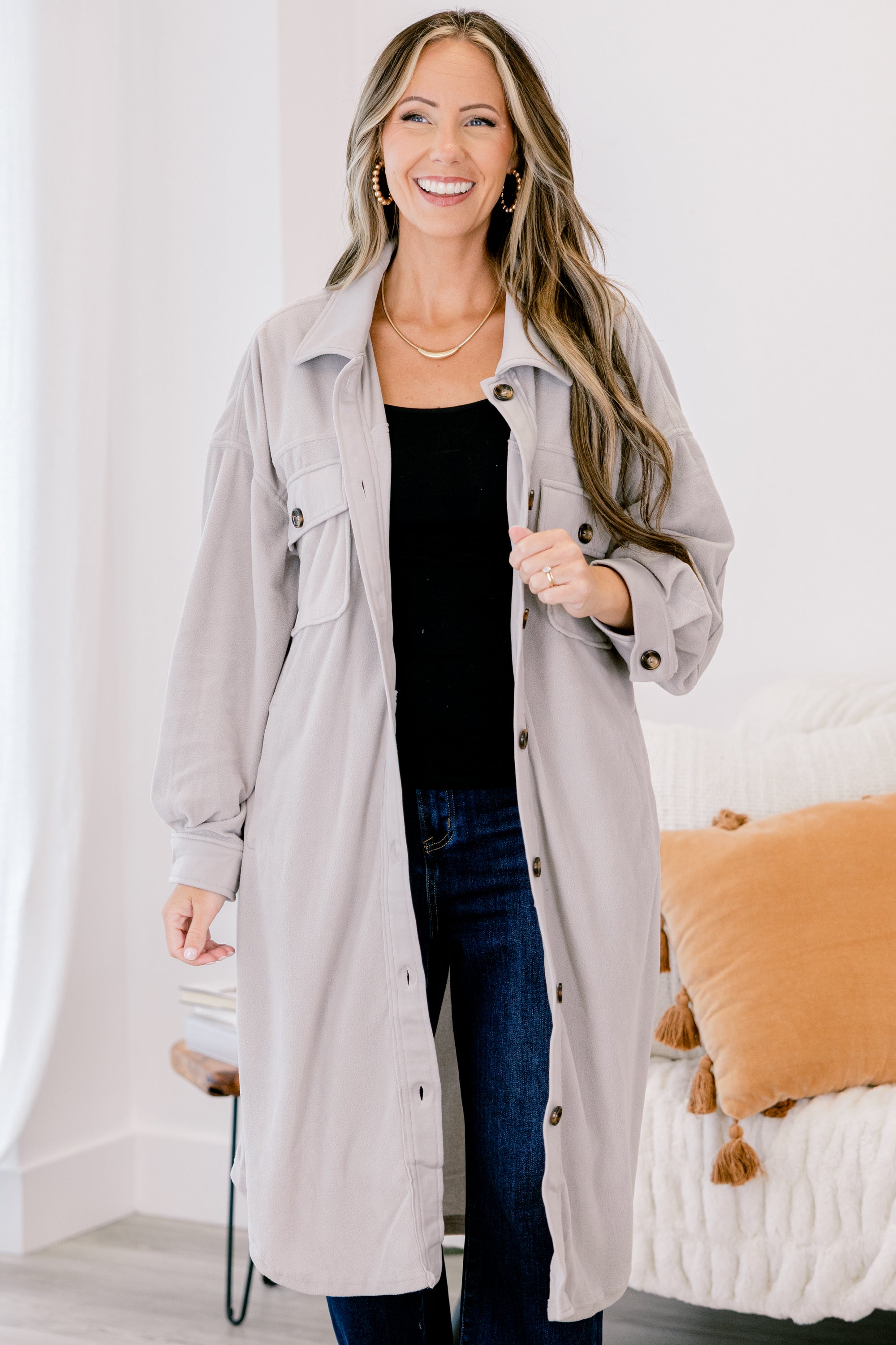 Hot Girl Shacket, Light Grey