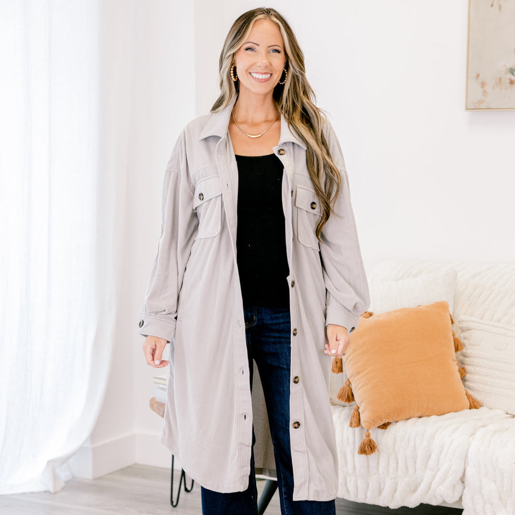 Hot Girl Shacket, Light Grey